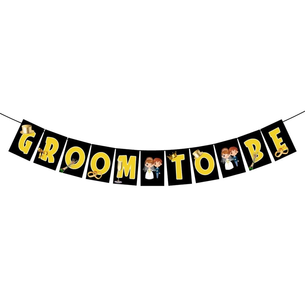 Balloonistics Groom to Be Happy Birthday Banner - Dapper Bachelor Party Bunting - Premium Cardstock Tuxedo & Bow-Tie Theme Decoration with Ribbons, Engagement & Wedding Celebration Backdrop (Groom To Be Banner) thumbnail 1