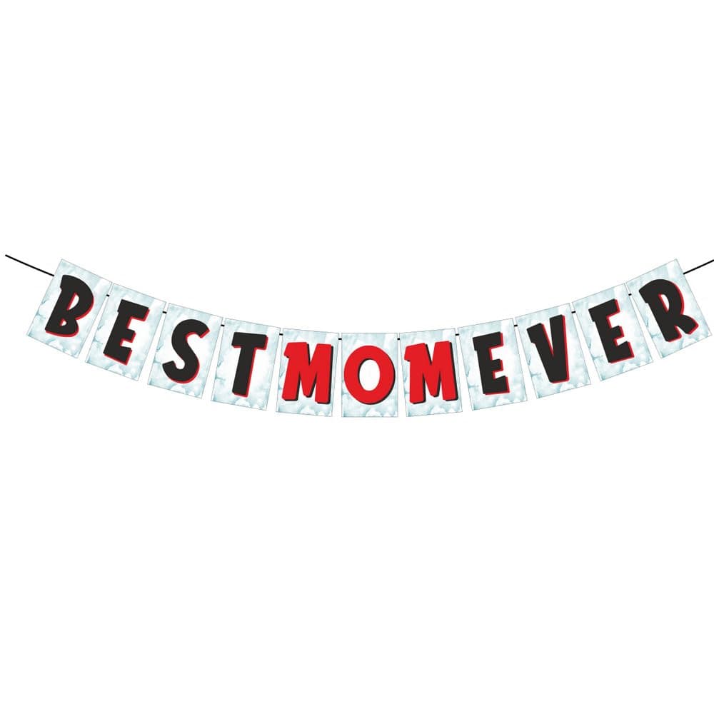 Balloonistics Best Mom Ever Banner Premium Cardstock Party Decorations for Mother Elegant Birthday & Mother’s Day Backdrop Sign with Ribbon (Best Mom Banner) thumbnail 2
