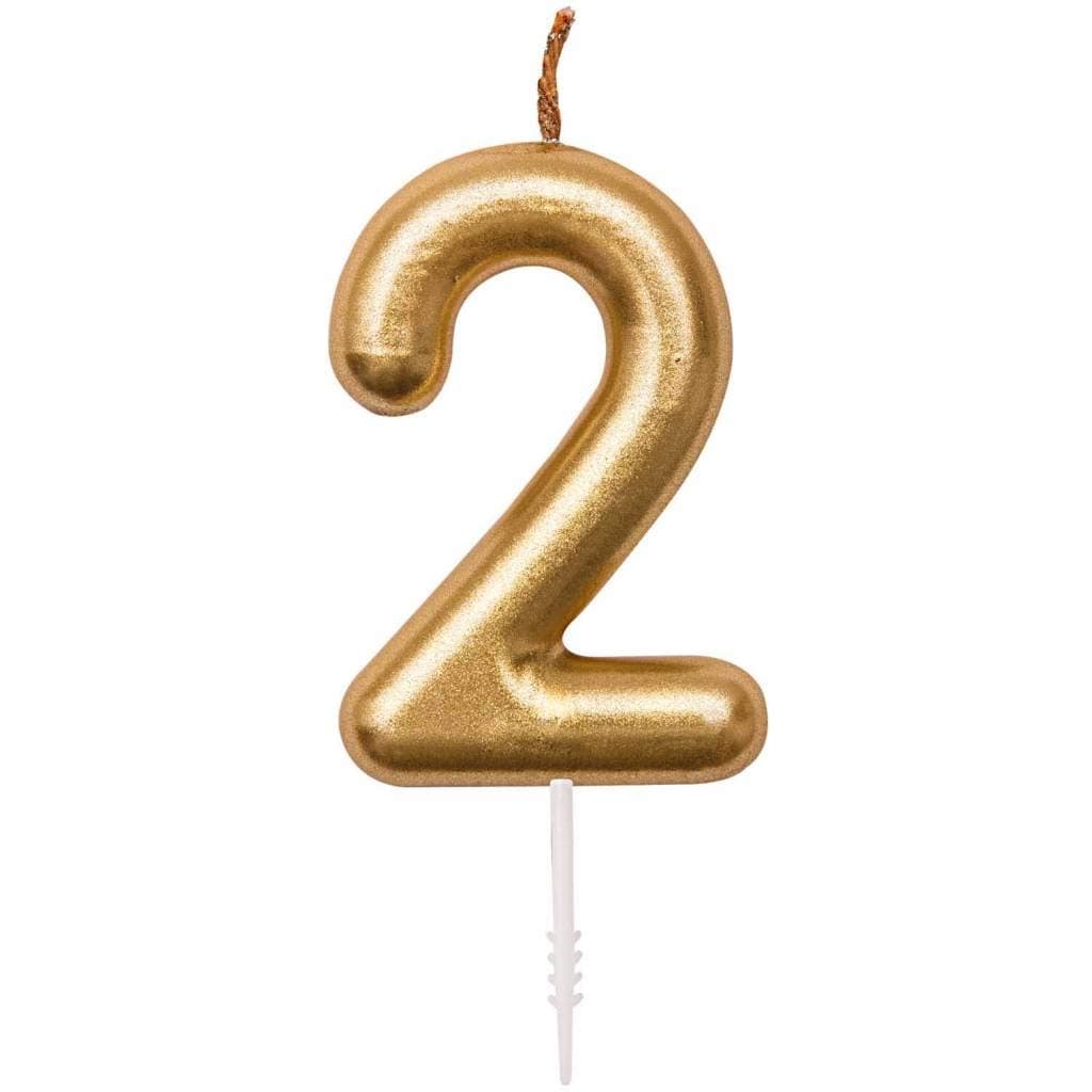 Balloonistics Gold Number 2 Candle on Stick – Elegant Metallic Gold Numeral Stick Candle for 2nd Birthday, Second Anniversary & Custom Age Cake Decoration thumbnail 1