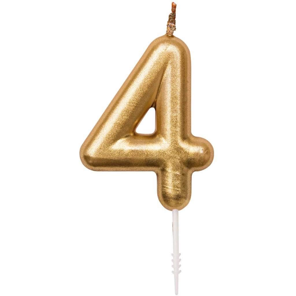 Balloonistics Gold Number 4 Candle on Stick – Elegant Metallic Gold Numeral Stick Candle for 4th Birthday, Fabulous Forty & Custom Age Cake Decoration thumbnail 1