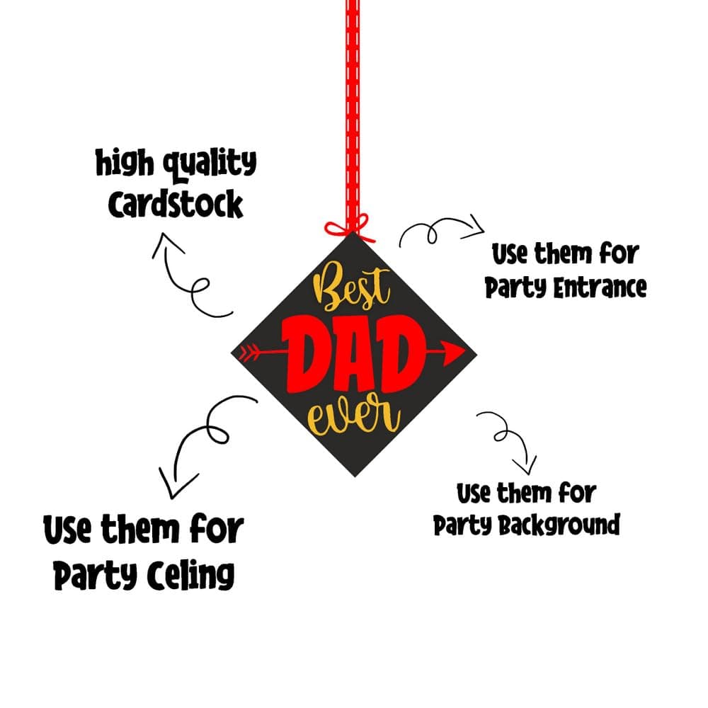 Balloonistics Best Dad Ever Hanging Decorations - Pack of 12 Double-Sided Cardstock Cutouts with Satin Ribbons - Premium Father’s Day & Dad’s Birthday Ceiling Decor, Vibrant Double-Sided Print (Hangings - Pack of 12) thumbnail 6