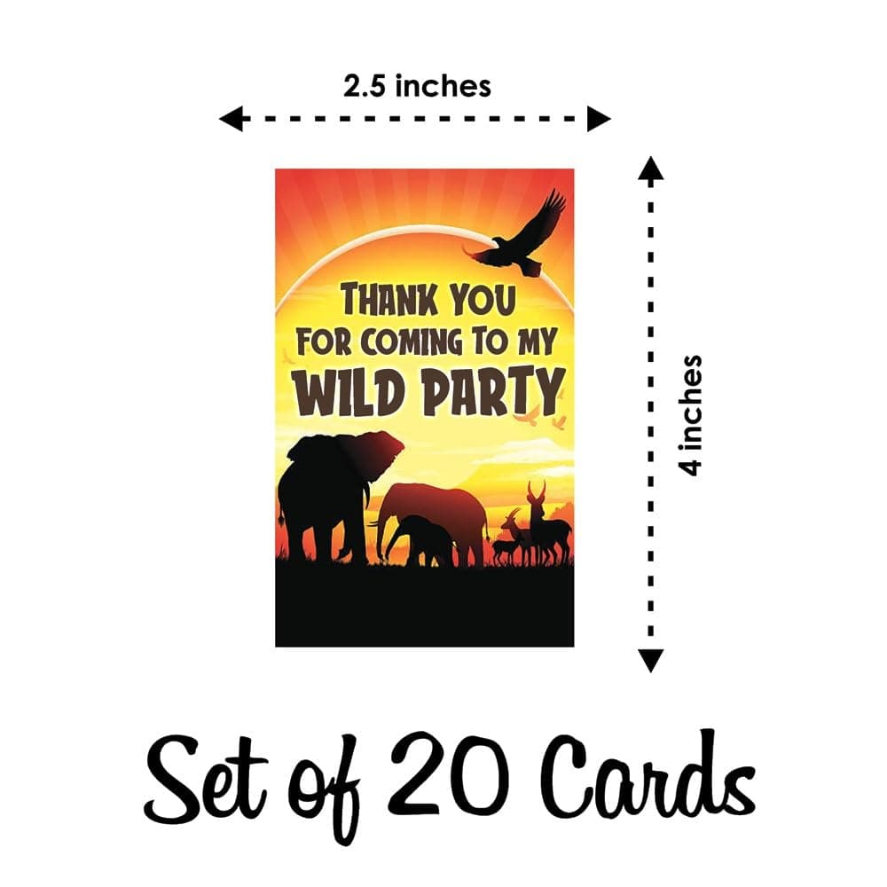 African Safari Theme 20 Pack Thank You Cards Jungle Animal Theme Party Supplies for Kids Multicolor African Zoo Birthday Favors thumbnail 6