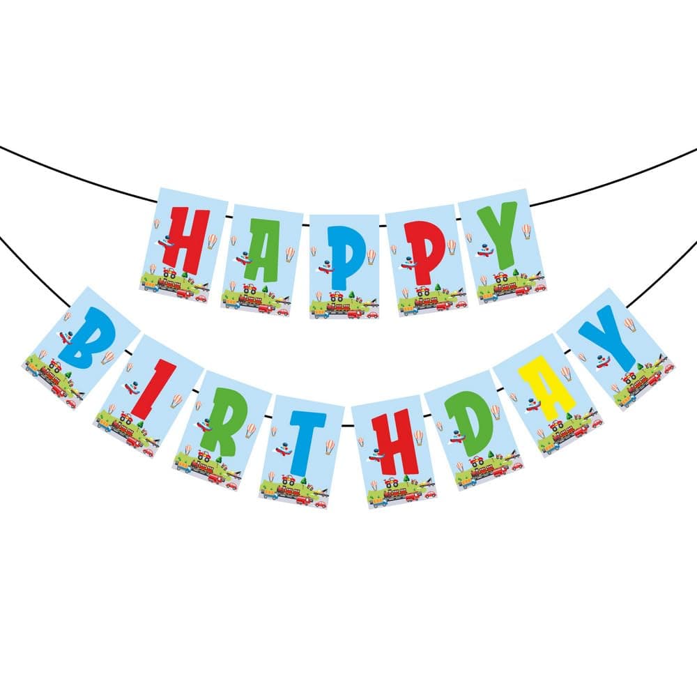 Balloonistics Transport Theme Happy Birthday Banner Vehicle & Transportation Party Decorations Premium Cardstock Backdrop for Kids (Happy Birthday Banner) thumbnail 2