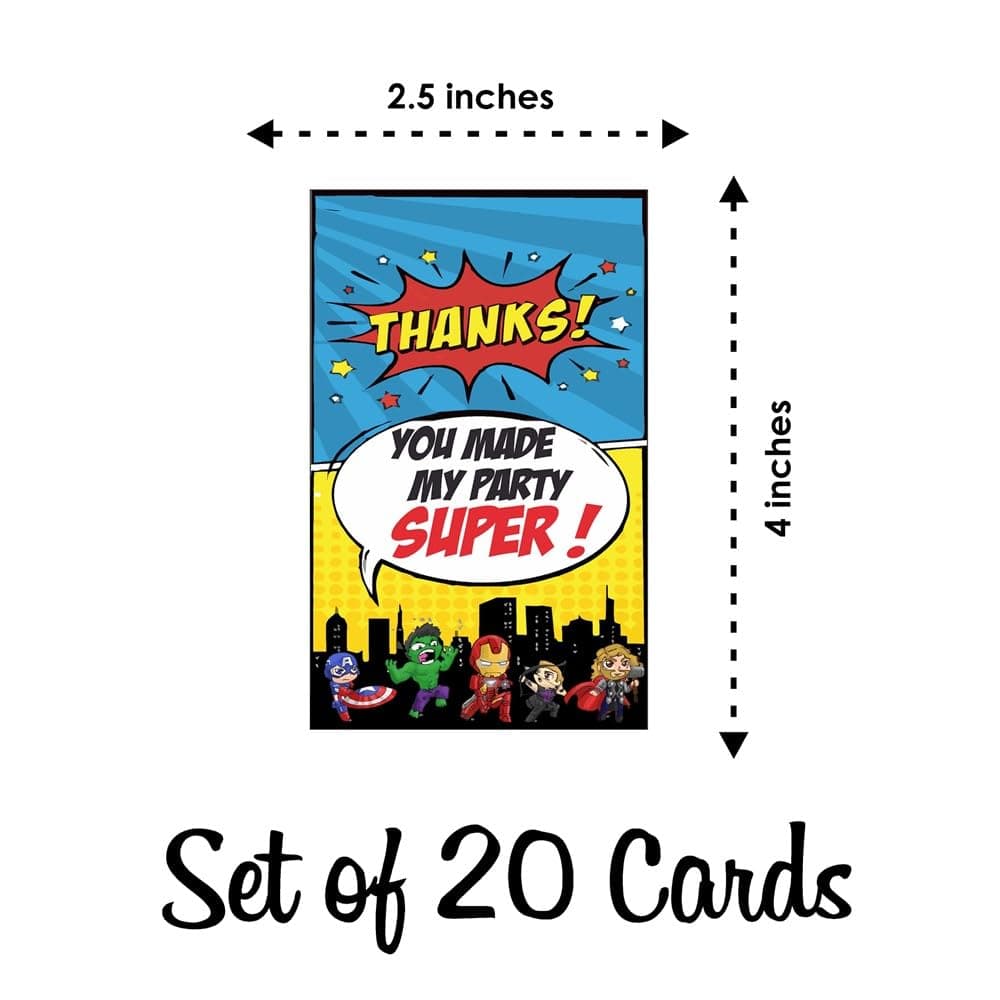 Balloonistics Super Little Hero Theme Thank You Cards – Premium Cardstock Note Cards for Kids' Superhero Birthday Party Favours & Return Gifts (Pack of 20) thumbnail 6