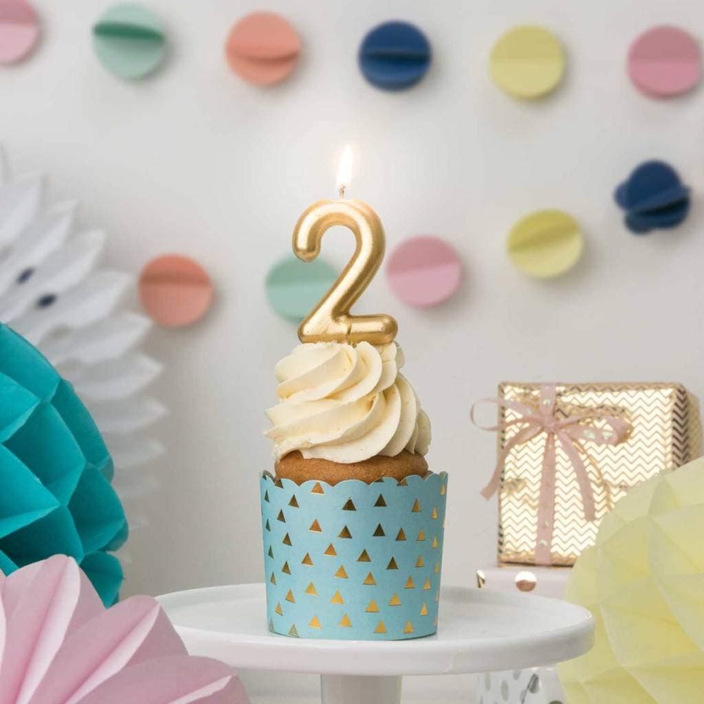 Balloonistics Gold Number 2 Candle on Stick – Elegant Metallic Gold Numeral Stick Candle for 2nd Birthday, Second Anniversary & Custom Age Cake Decoration thumbnail 2