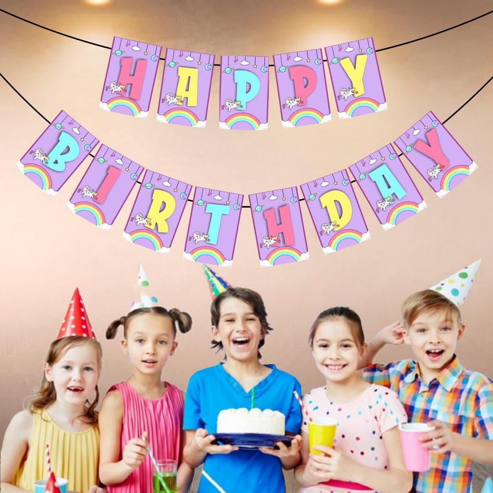 Balloonistics Unicorn Happy Birthday Banner – Magical Pastel Rainbow Bunting – Premium Cardstock Sparkle Party Decoration for Girls' Enchanted Unicorn Theme Birthdays thumbnail 3