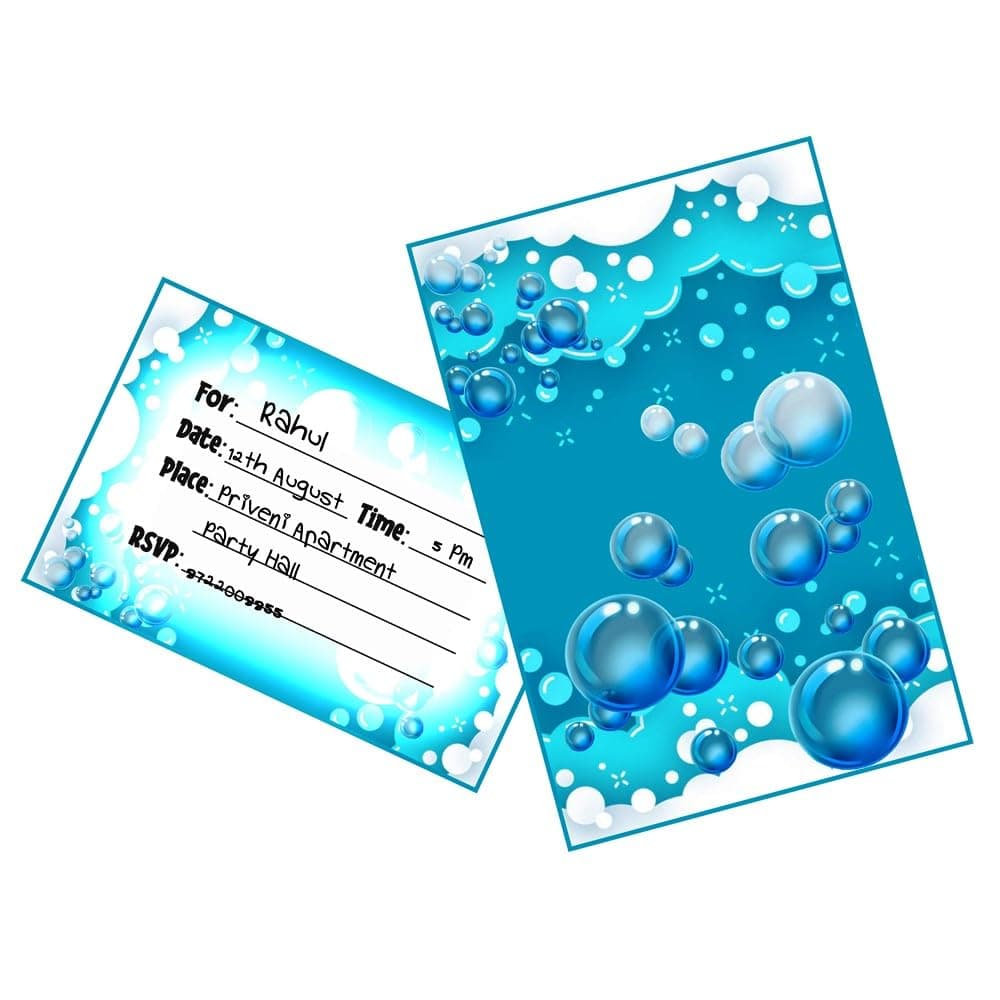 Balloonistics Bubble Theme Happy Birthday Invitations - Pack of 10 Whimsical "Pop" Party Invites with Envelopes - Premium Cardstock Double-Sided Iridescent Bubble & Blue Sky Stationery, Kids Bubbly Birthday Invites (Invite Cards - Pack of 10) thumbnail 1