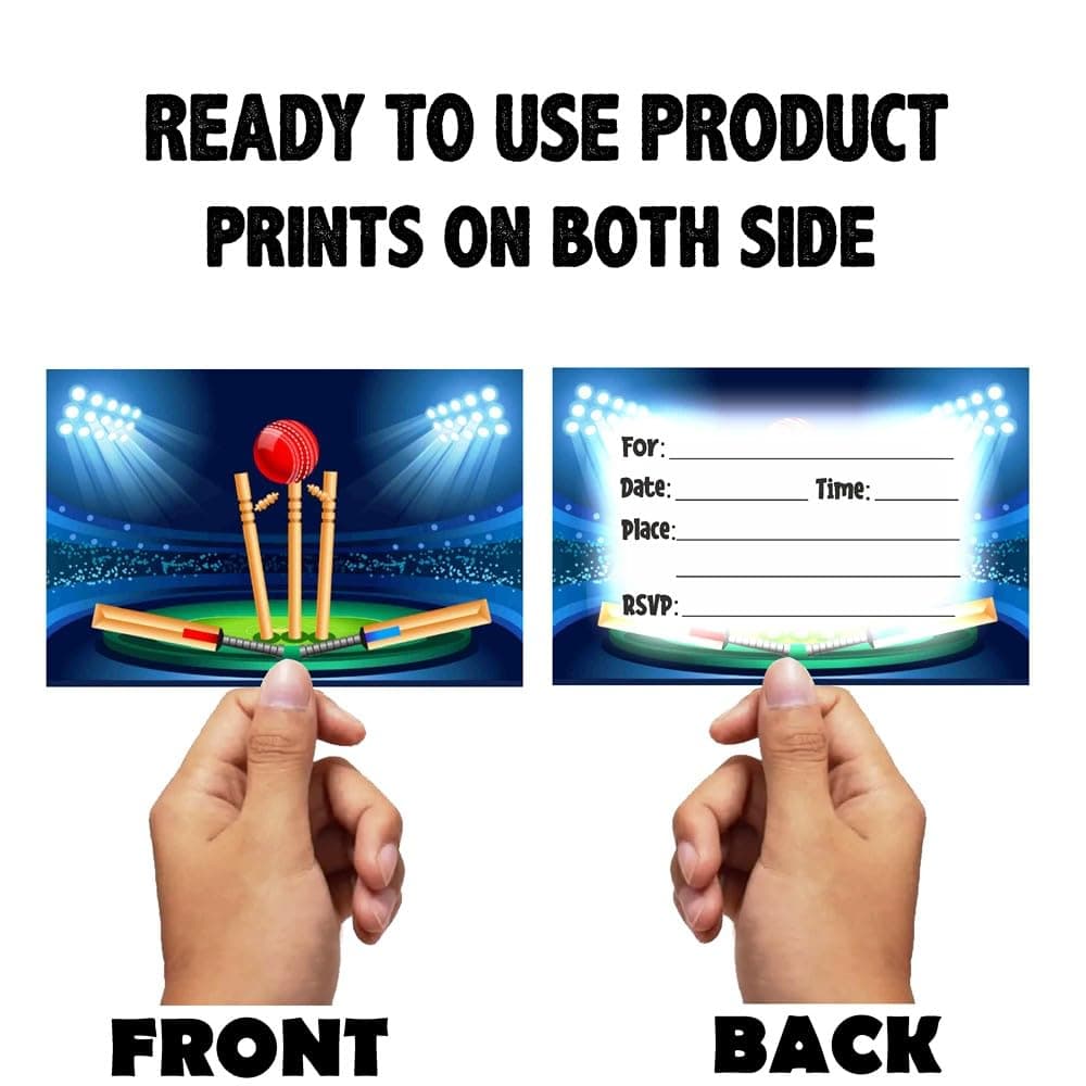 Balloonistics Cricket Theme Invitation Cards Premium Cardstock Invites Double-Sided Print Sporty Cricket Party Supplies for Kids Birthday (Invite Cards - Pack of 10) thumbnail 4