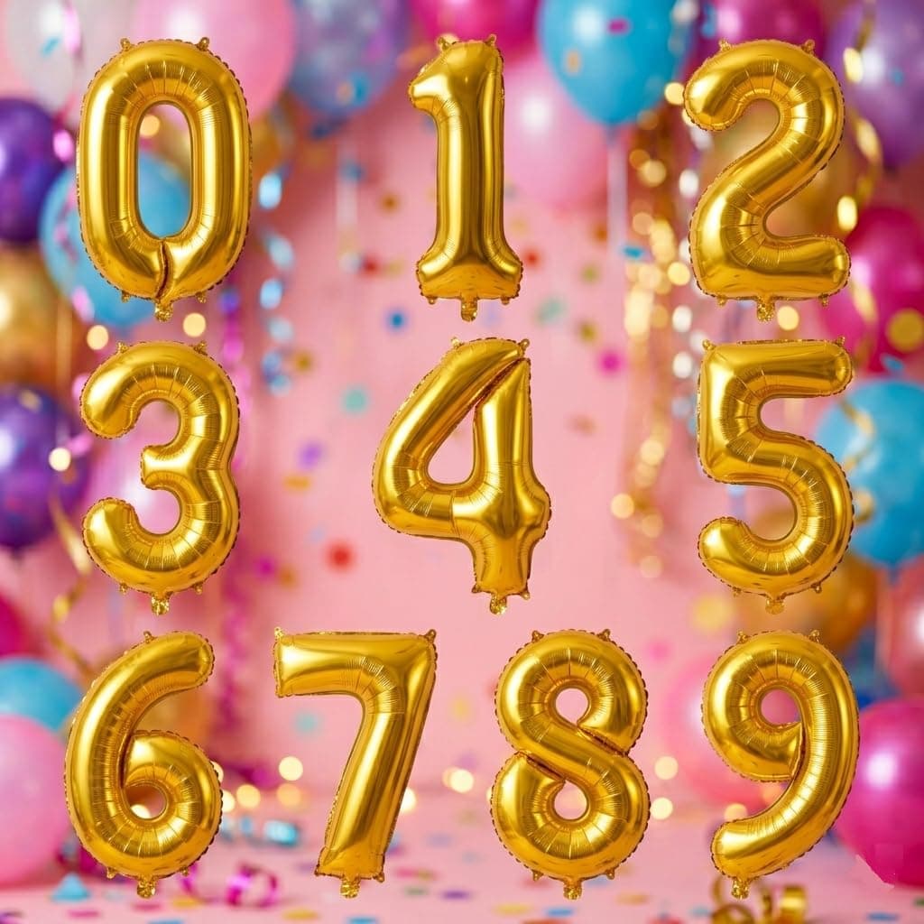 Balloonistics Foil Number Balloons Full 0-9 Set - Complete Digit Collection for Any Age Birthday, Anniversary, Milestone Party Decoration, Photo Booth Backdrop, Cake Table Decor thumbnail 3