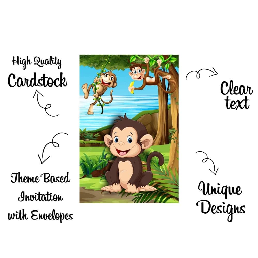 Balloonistics Monkey Theme Birthday Invitation Cards - Pack of 10 Double-Sided Jungle Safari Invites with Envelopes - Premium Cardstock Stationery, Cute Animal Party Supplies for Boys & Girls (Invite Cards - Pack of 10) thumbnail 5