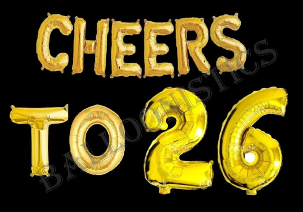 Balloonistics 'Cheers to 26' Gold Foil Balloon – 26th Birthday & Anniversary Party Decoration thumbnail 2