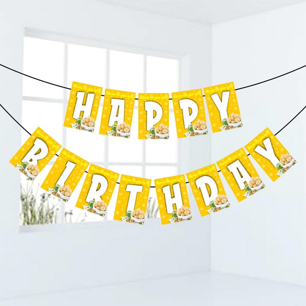 Balloonistics Golgappa Theme Happy Birthday Banner Premium Cardstock Pani Puri Party Decorations Fun Chaat Lover Birthday Backdrop for Foodie Including Ribbon thumbnail 2