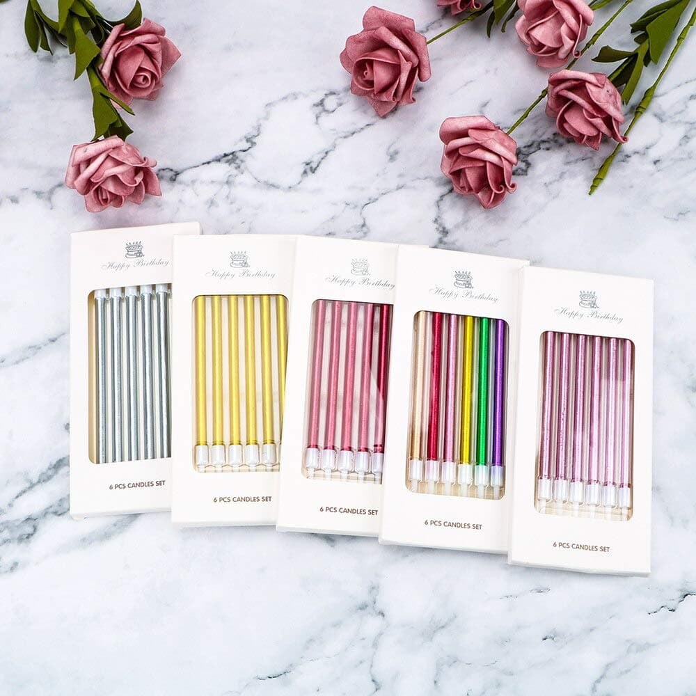 Balloonistics Gold Long Stick Metallic Cake Candles – Sparkly Gold Slim Pencil Candles for Birthday, Wedding, Anniversary & Celebration Cake Decoration (Gold, Pack of 6) thumbnail 8