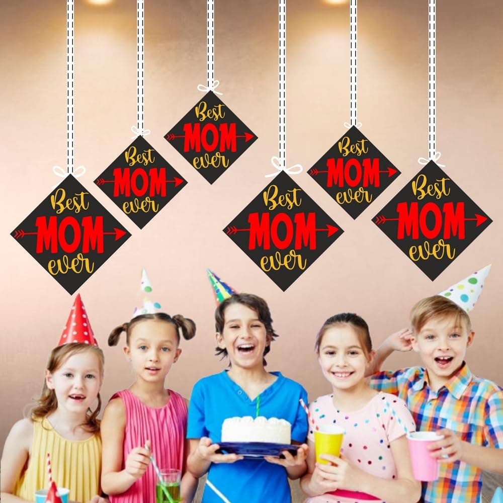 Balloonistics Best Mom Ever Hanging Decorations Premium Double-Sided Cardstock Party Hangings with Ribbons Elegant Ceiling Decor for Mother’s Birthday, Mother's Day (Hangings - Pack of 12) thumbnail 4