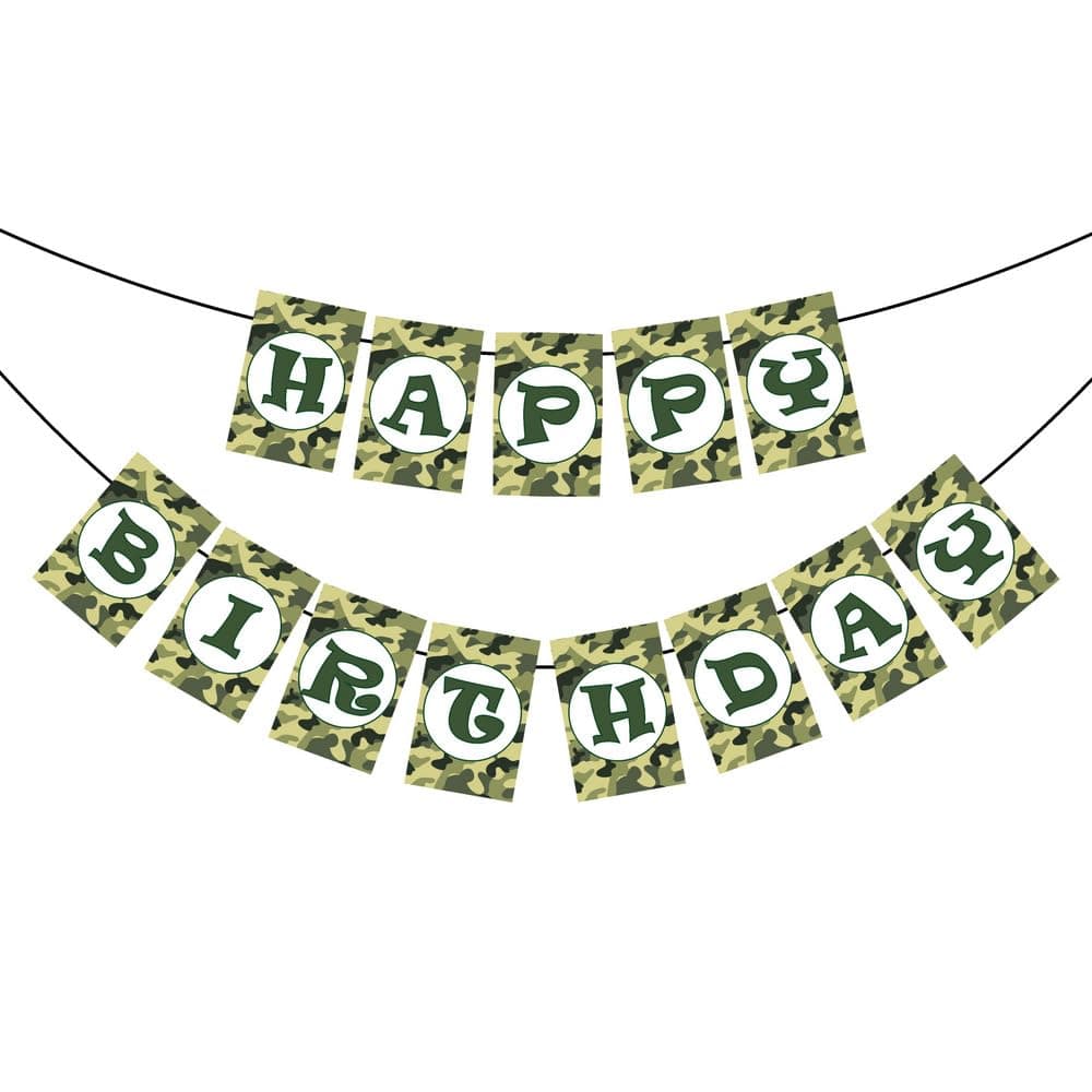 Balloonistics Camo Military Theme Happy Birthday Banner – Army Soldier Combat Bunting – Premium Cardstock Party Decorations for Military & Camouflage Themed Birthdays thumbnail 1