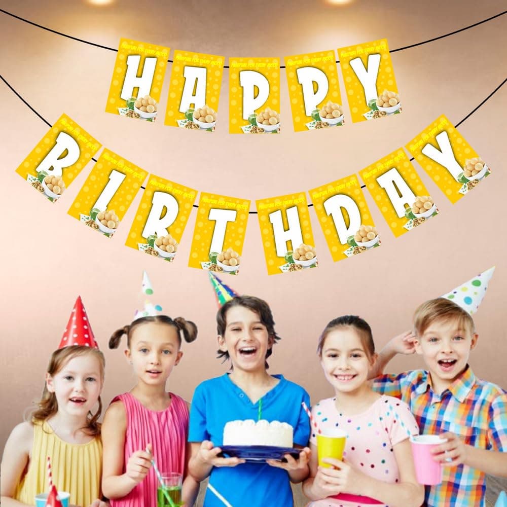 Balloonistics Golgappa Theme Happy Birthday Banner Premium Cardstock Pani Puri Party Decorations Fun Chaat Lover Birthday Backdrop for Foodie Including Ribbon thumbnail 3