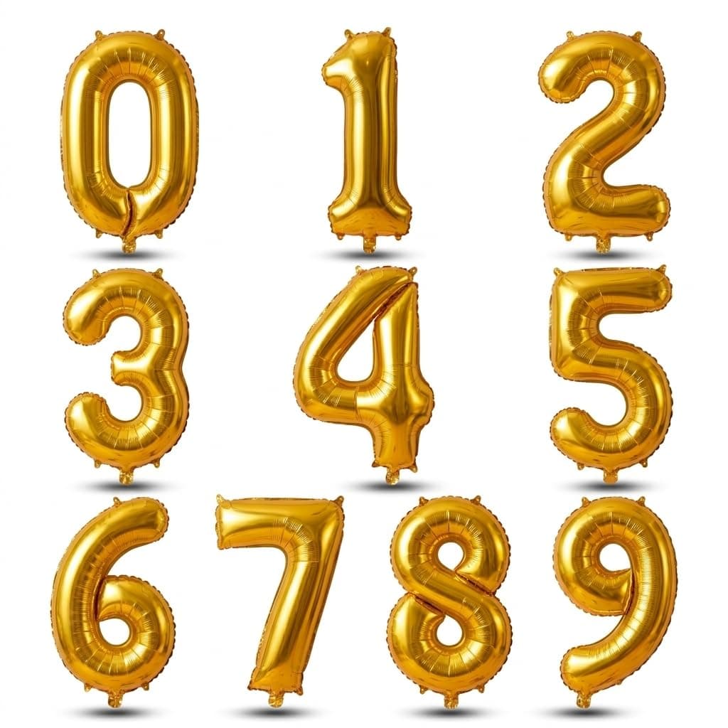 Partycat 16-Inch Gold Foil Number Balloons Full 0-9 Set - Complete Digit Collection for Birthdays, Anniversaries, Milestones, Photo Backdrops & Party Decorations thumbnail 1