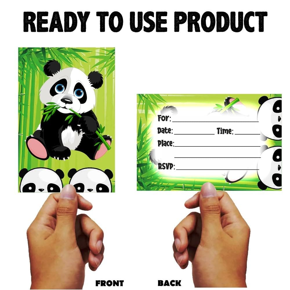 Panda Theme Birthday Invitation Cards - Pack of 10 - Double-Sided Premium Cardstock Invites for Kids - Cute Panda Bear & Bamboo Jungle Party Stationery for Boys & Girls (Invite Cards - Pack of 10) thumbnail 4