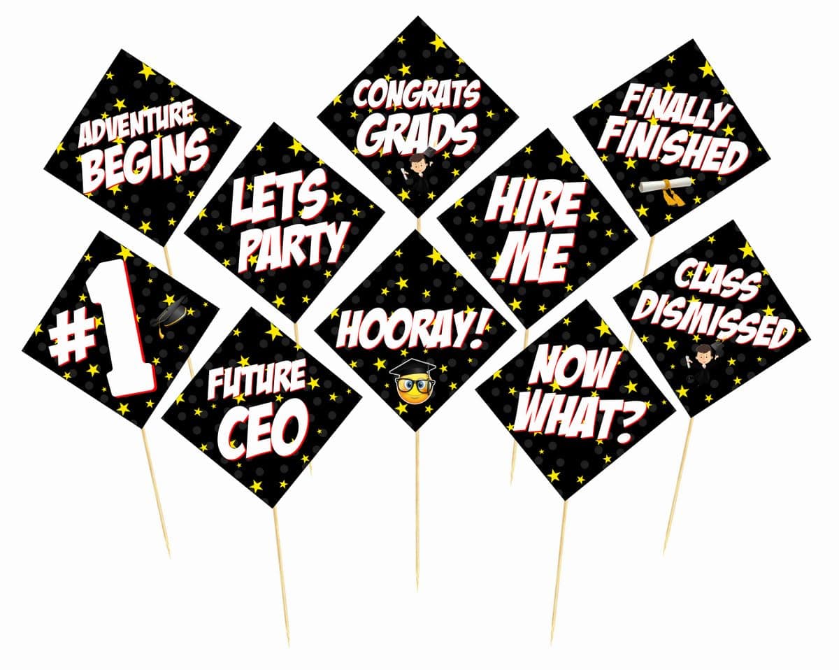 Balloonistics Graduation Photo Booth Props – Pack of 10 Premium Cardstock Accessories – Elegant Black & Gold Class Party Supplies thumbnail 1