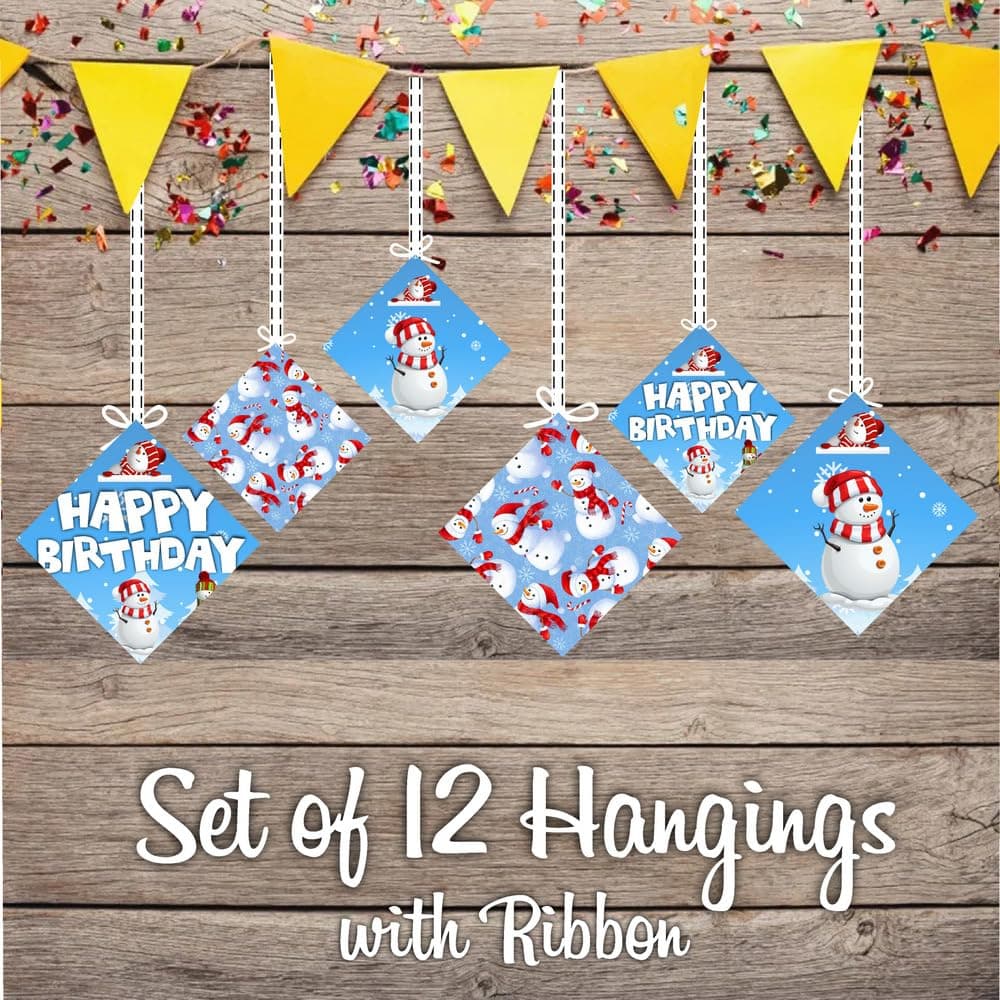 Balloonistics Snowman Theme Hanging Swirls - Pack of 12 Double-Sided Cardstock Streamers - Winter Wonderland Birthday Decorations, Frosty Snowman Ceiling Decor, Holiday Season Party Hangers (Hangings - Pack of 12) thumbnail 2