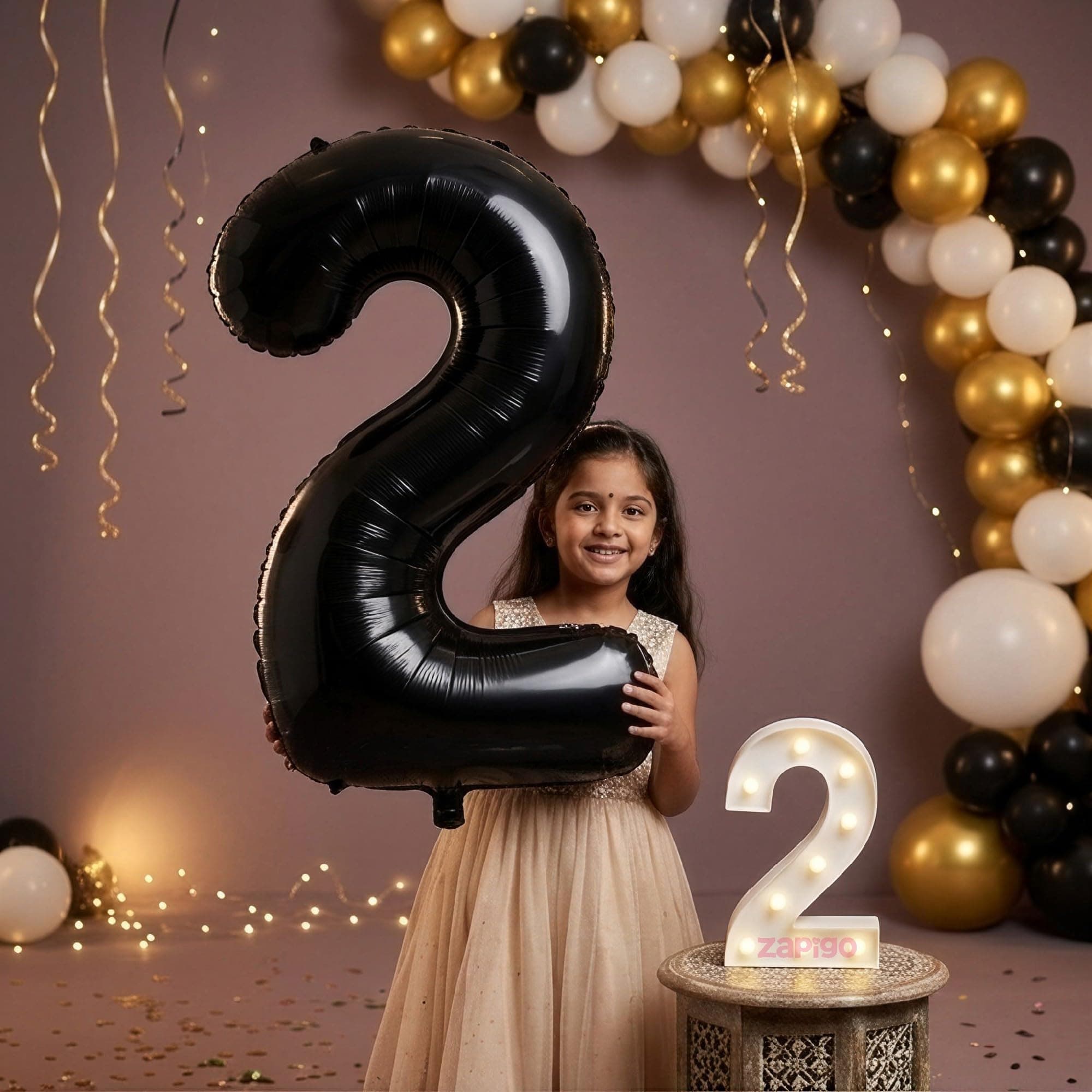 Balloonistics Black 40-Inch Foil Number 2 Balloon with Matching LED Marquee Light - Combo Set for 2nd Birthday, Anniversary, Party Decoration, Photo Booth Backdrop, Cake Table Decor thumbnail 1
