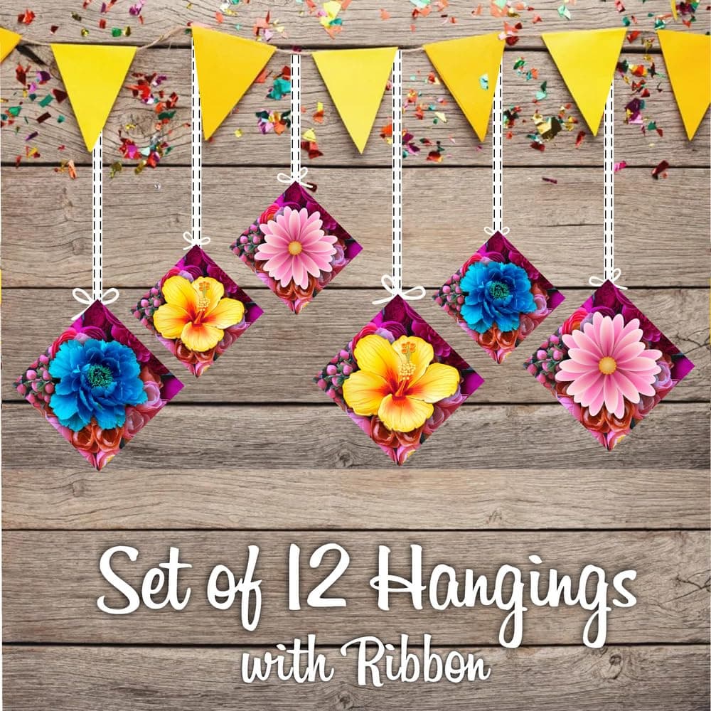 Balloonistics Floral Theme Happy Birthday Hanging Decorations - Double-Sided Cardstock Garden Party Swirls - Botanical Flower & Leaf Ceiling Decor for Girls, Women, & Spring Birthdays (Hangings - Pack of 12) thumbnail 2