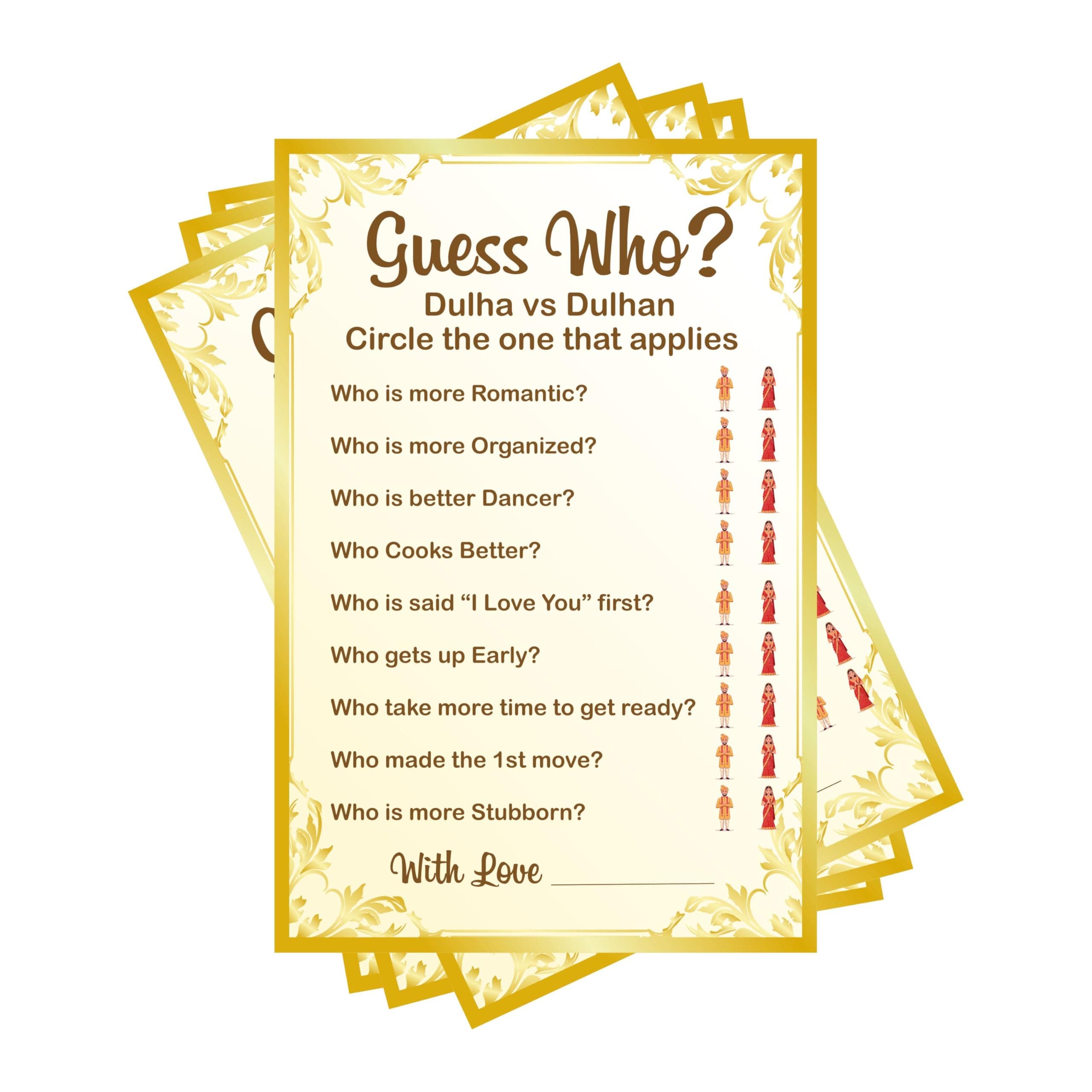 Balloonistics Guess Who Dulha vs Dulhan Game Cards – Pack of 10 – Fun Interactive Wedding Guest Activity for Mehndi, Sangeet, Haldi & Bridal Showers – Premium Cardstock thumbnail 1