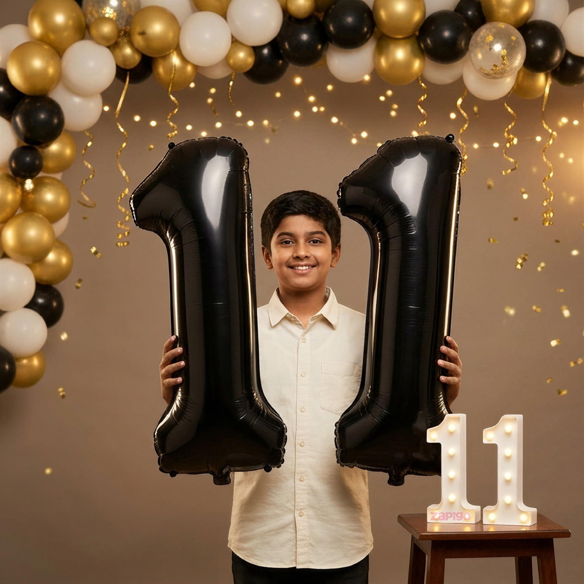 Balloonistics Black 40-Inch Foil Number 11 Balloon with Matching LED Marquee Light - Combo Set for 11th Birthday, Anniversary, Party Decoration, Photo Booth Backdrop thumbnail 1