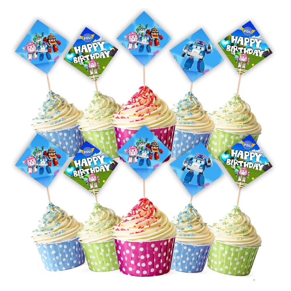 Balloonistics Robo Poli Cake Toppers – Pack of 20 Premium Cardstock Picks – Brooms Town Rescue Team Birthday Party Decorations for Kids' Cakes & Cupcakes thumbnail 1