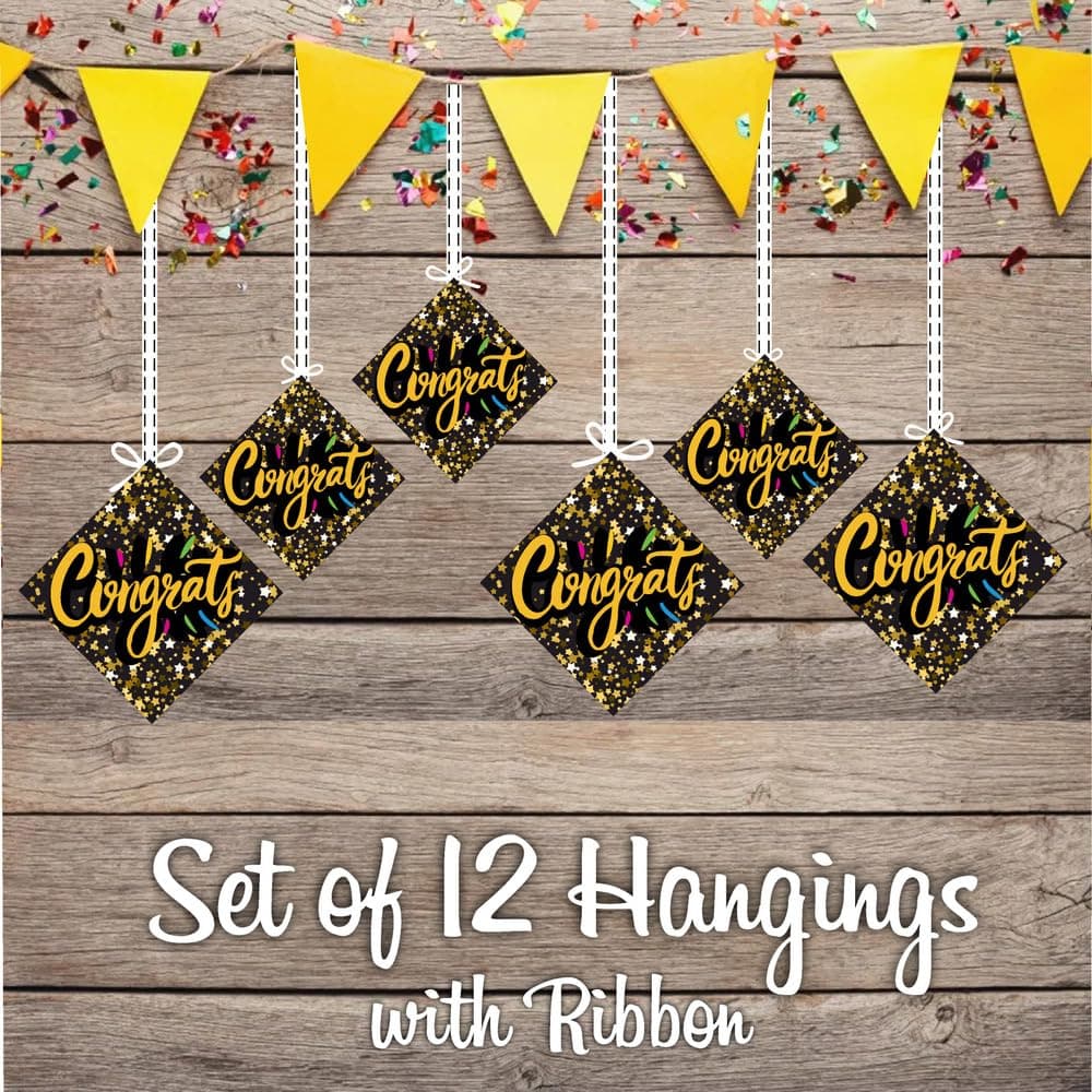 Balloonistics "Congrats" Theme Hanging Decorations (Pack of 12) - Double-Sided Cardstock Congratulations Bunting for Graduation, Promotions & Success Parties - Elegant Achievement Ceiling Decor with Ribbons (Hangings - Pack of 12) thumbnail 2