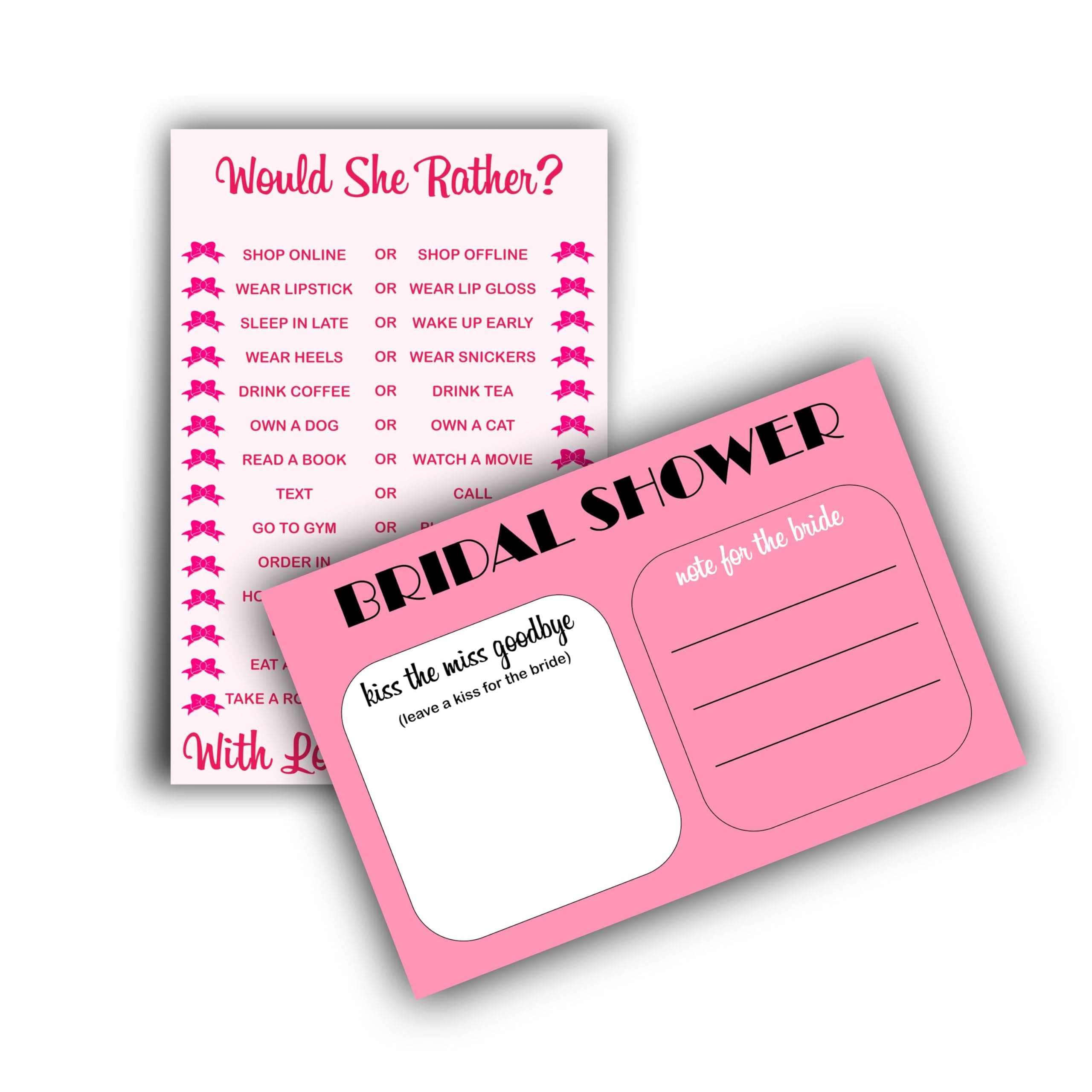 Balloonistics 2-in-1 Bridal Shower Game Cards – Pack of 10 Double-Sided Cards – “Kiss the Miss Goodbye” & “Would She Rather?” – Premium 6x4 Inch Cardstock Bachelorette & Hens Party Supplies thumbnail 1