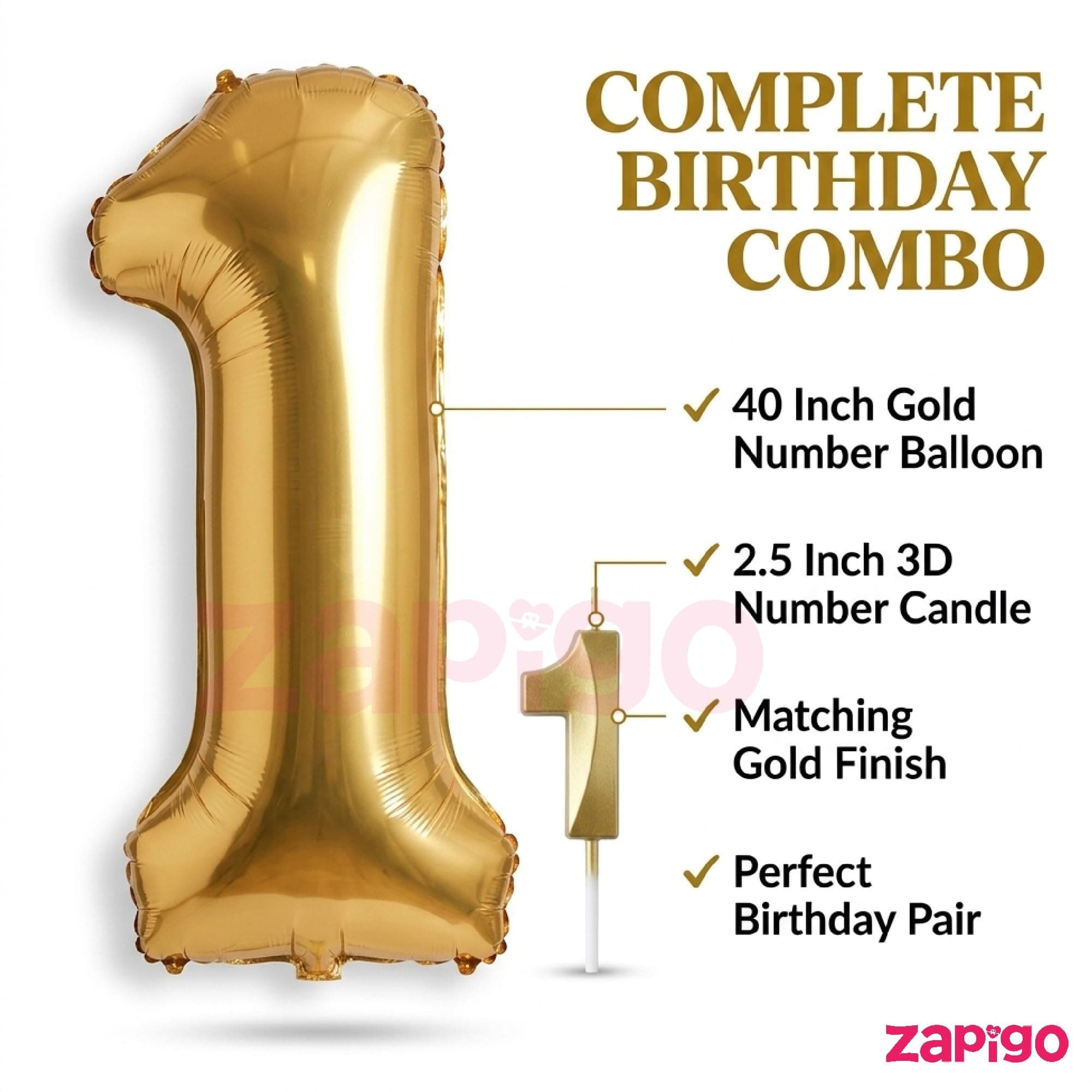 Balloonistics Gold 40-Inch Foil Number 5 Balloon with Matching Number Candle - Combo Set for 5th Birthday, Anniversary, Party Decoration, Photo Booth Backdrop thumbnail 2
