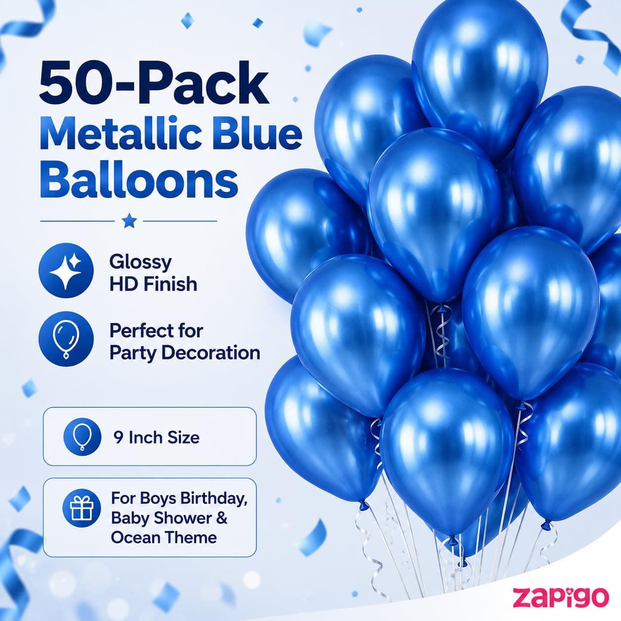 Balloonistics 50-Pack Metallic Blue Shiny Latex Balloons – HD Blue Balloons for Boys Birthday, Ocean Theme, Baby Shower & Party Decoration thumbnail 6