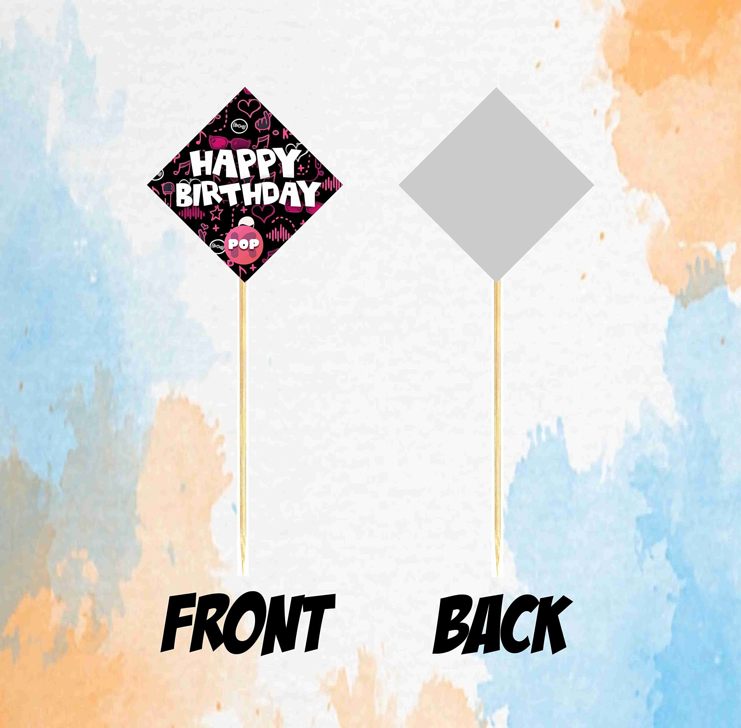 Balloonistics K-Pop Theme Happy Birthday Cake Topper -Social Media & Music Video Inspired Cake Picks - Premium Cardstock Toppers with Bamboo Sticks for Fans, Teens (Cake Topper - Pack of 10) thumbnail 4