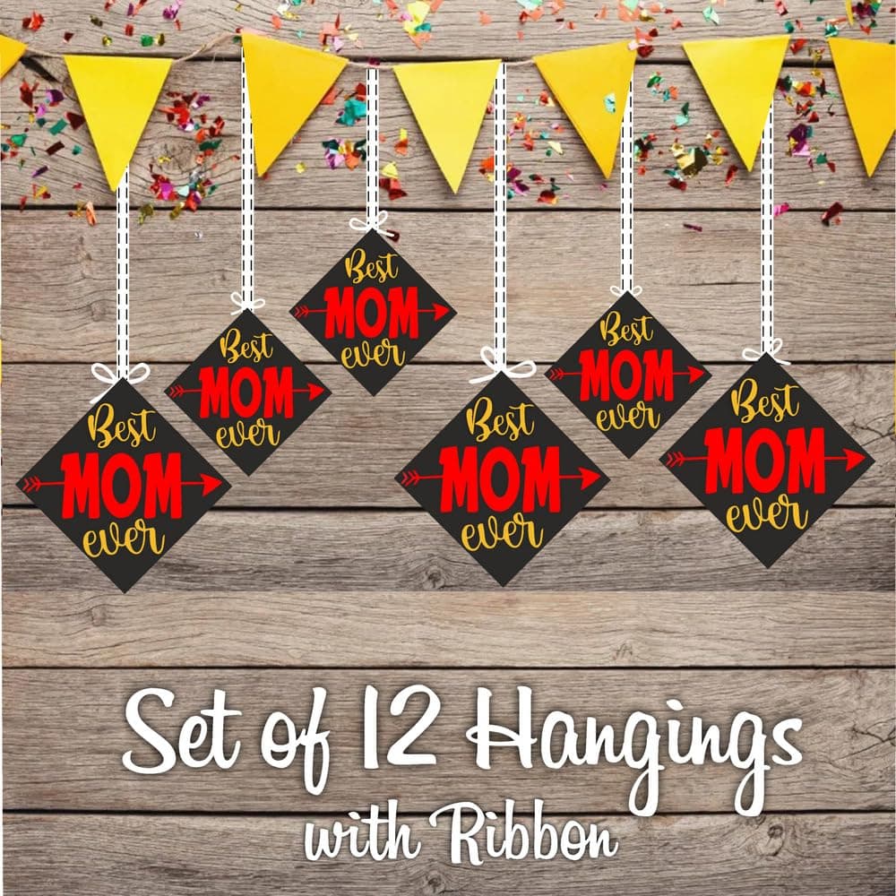 Balloonistics Best Mom Ever Hanging Decorations Premium Double-Sided Cardstock Party Hangings with Ribbons Elegant Ceiling Decor for Mother’s Birthday, Mother's Day (Hangings - Pack of 12) thumbnail 2
