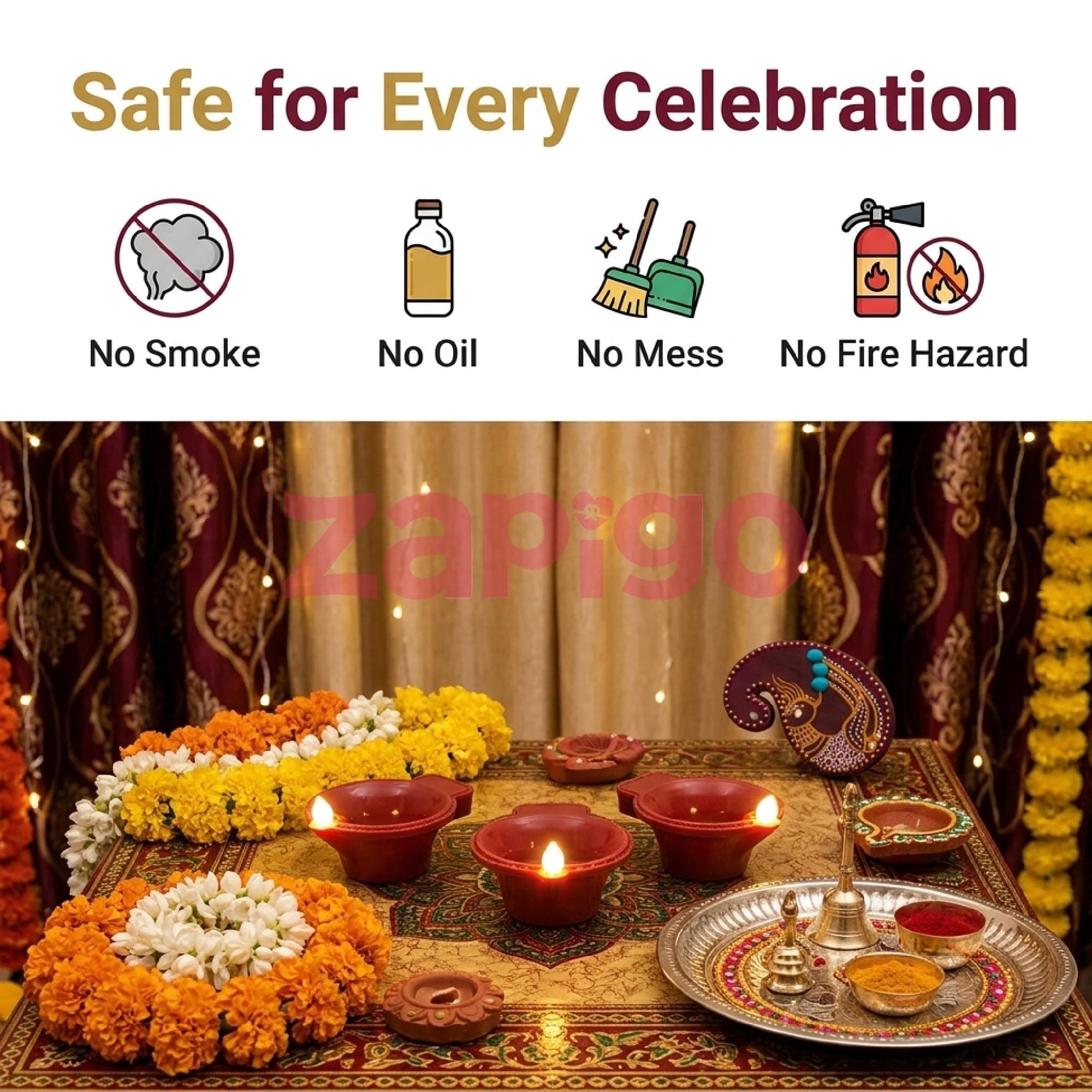 Balloonistics Diwali LED Tea Light Candles Pack of 12 | Battery Operated Flameless Traditional Diya Lights | Smokeless Decorative Deepam Lamps for Diwali Decoration, Puja, Rangoli & Home Decor thumbnail 4