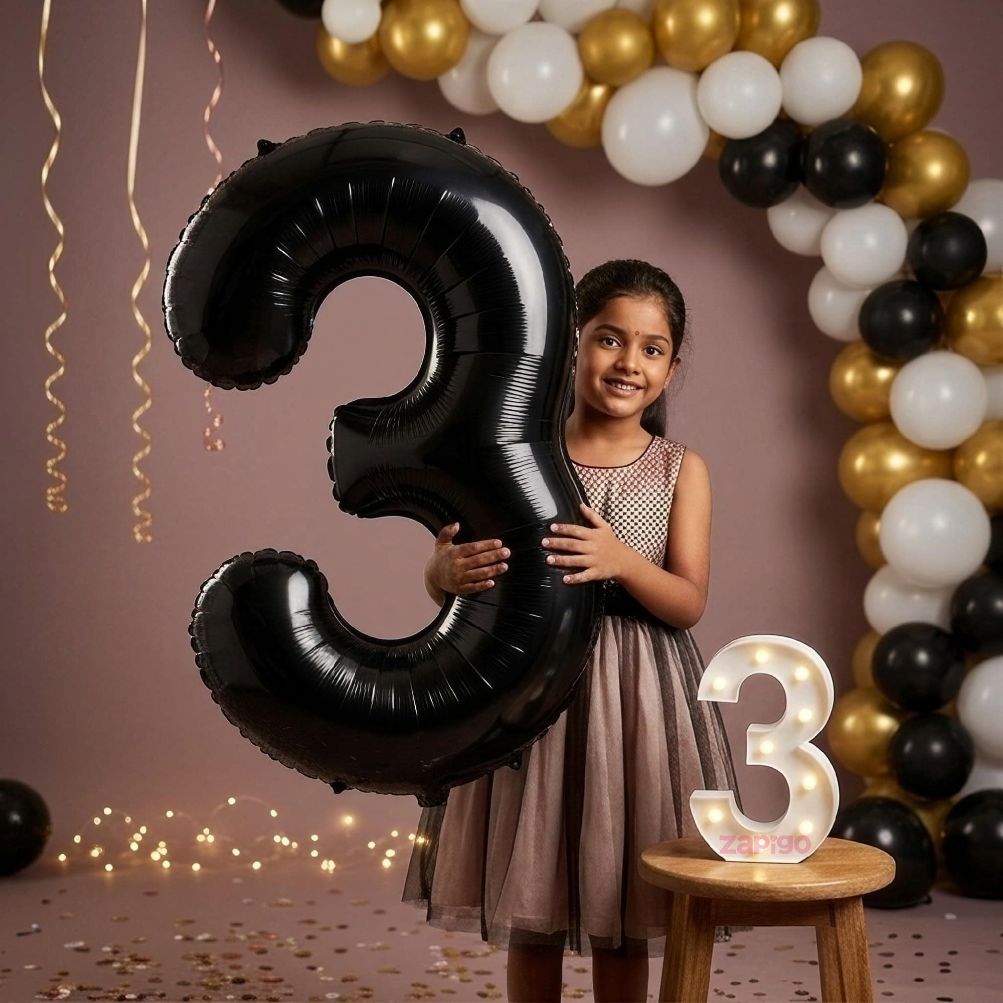 Balloonistics Black 40-Inch Foil Number 3 Balloon with Matching LED Marquee Light - Combo Set for 3rd Birthday, Anniversary, Party Decoration, Photo Booth Backdrop thumbnail 1