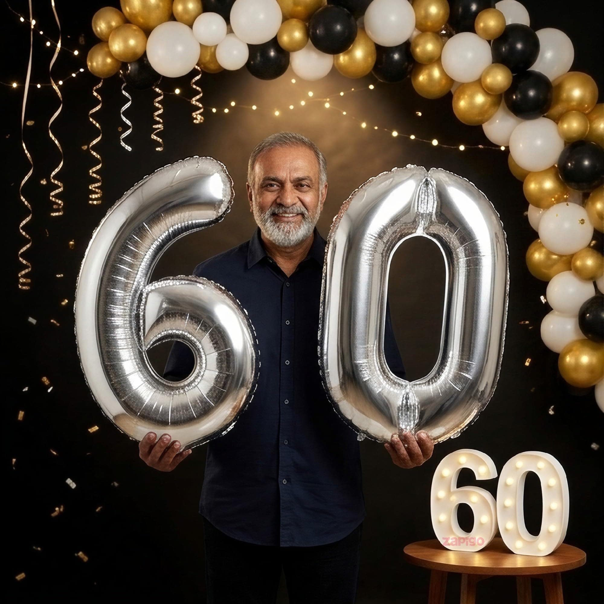 Balloonistics Silver 40-Inch Foil Number 60 Balloon with Matching LED Marquee Light - Combo Set for 60th Birthday, Anniversary Party Decoration, Photo Booth Backdrop, Cake Table Decor thumbnail 1