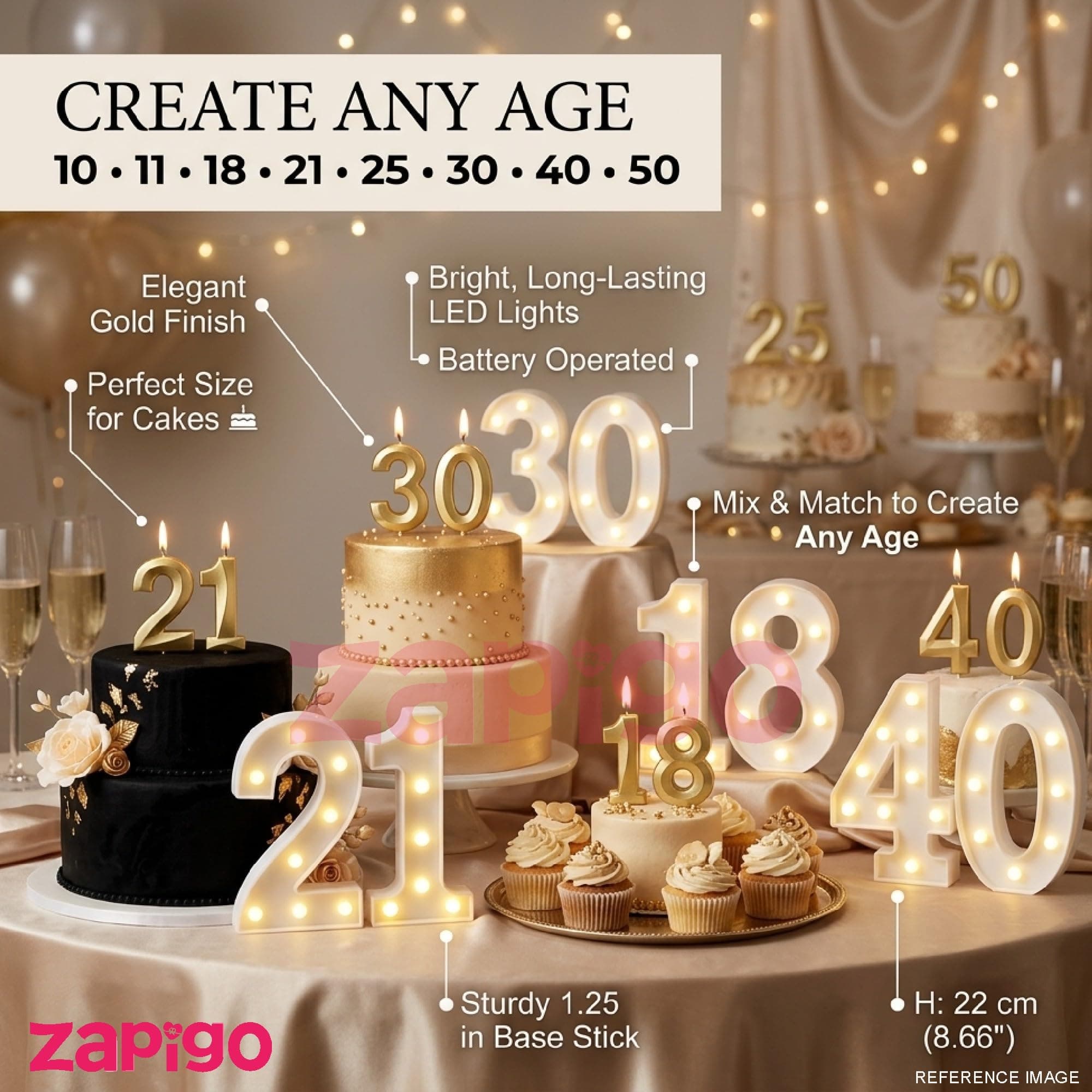 Balloonistics Number 4 LED Marquee Light & Gold Number 4 Birthday Candle Combo - 9-Inch Warm White Marquee Sign + Metallic Gold Cake Candle for 4th Birthday, Anniversary & Milestone Party Decoration thumbnail 6