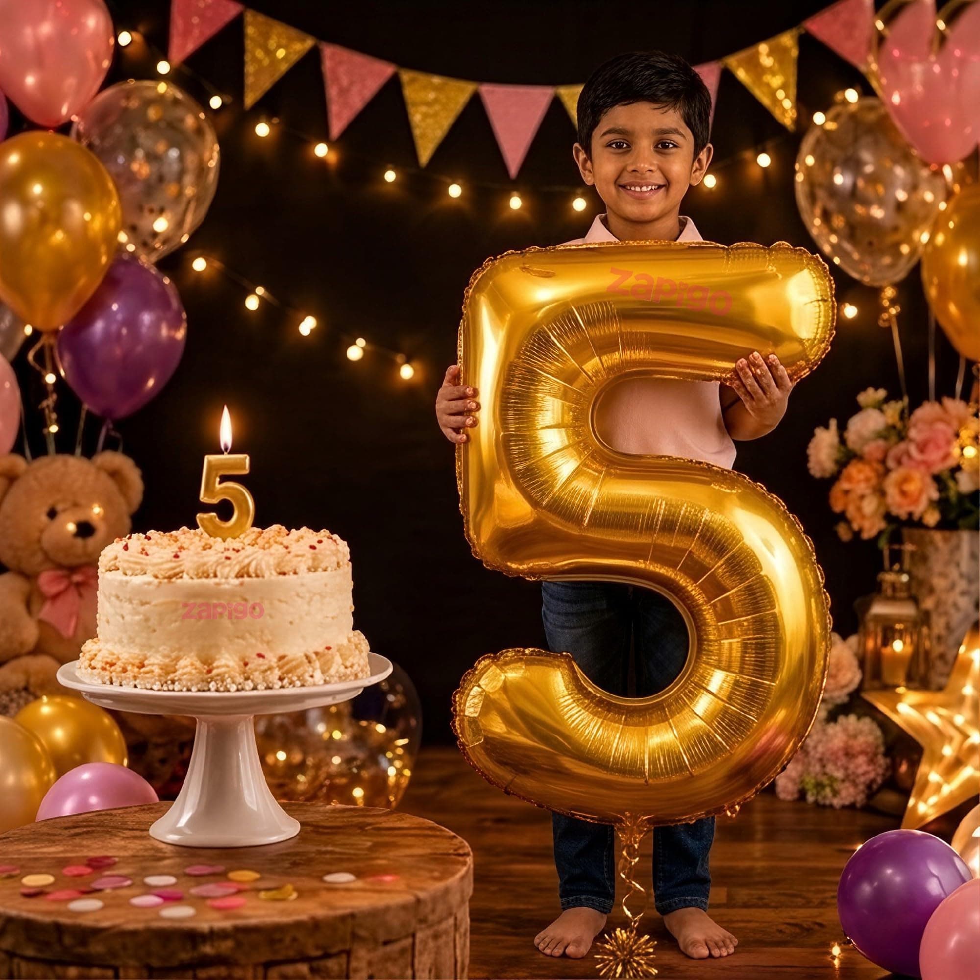 Balloonistics Gold 40-Inch Foil Number 5 Balloon with Matching Number Candle - Combo Set for 5th Birthday, Anniversary, Party Decoration, Photo Booth Backdrop thumbnail 1
