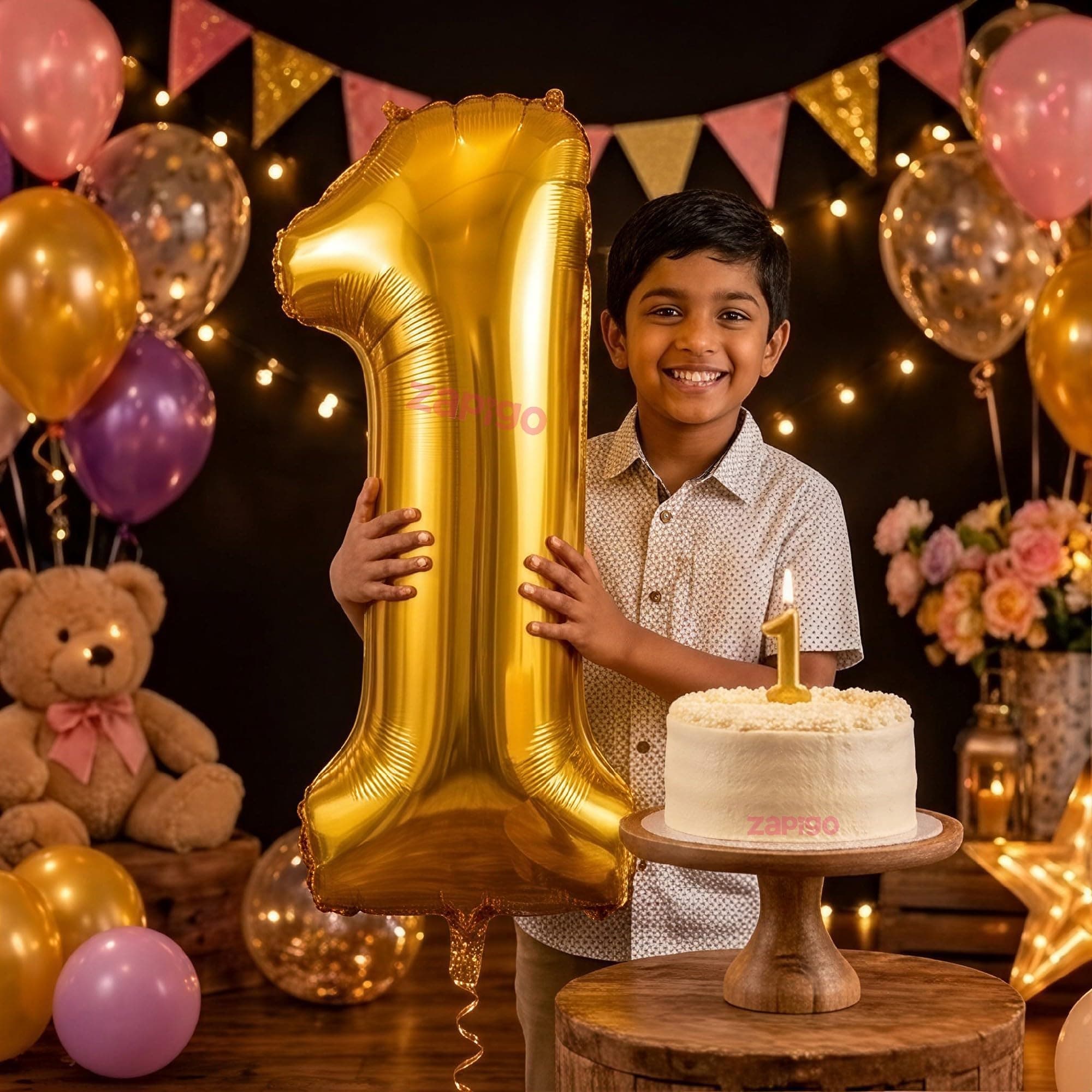 Balloonistics Gold 40-Inch Foil Number 1 Balloon with Matching Number Candle - Combo Set for 1st Birthday, Anniversary, Party Decoration, Photo Booth Backdrop, Cake Table Decor thumbnail 1
