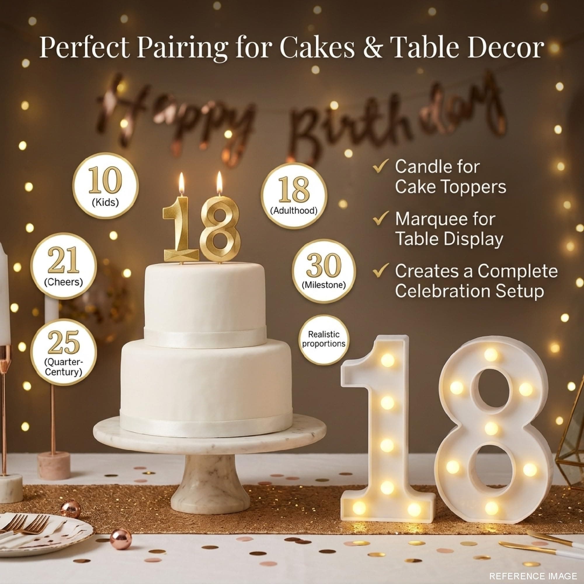 Balloonistics Number 25 LED Marquee Light & Gold Number 25 Birthday Candle Combo - 9-Inch Warm White Marquee Sign + Metallic Gold Cake Candle for 25th Birthday, Anniversary & Milestone Party thumbnail 9