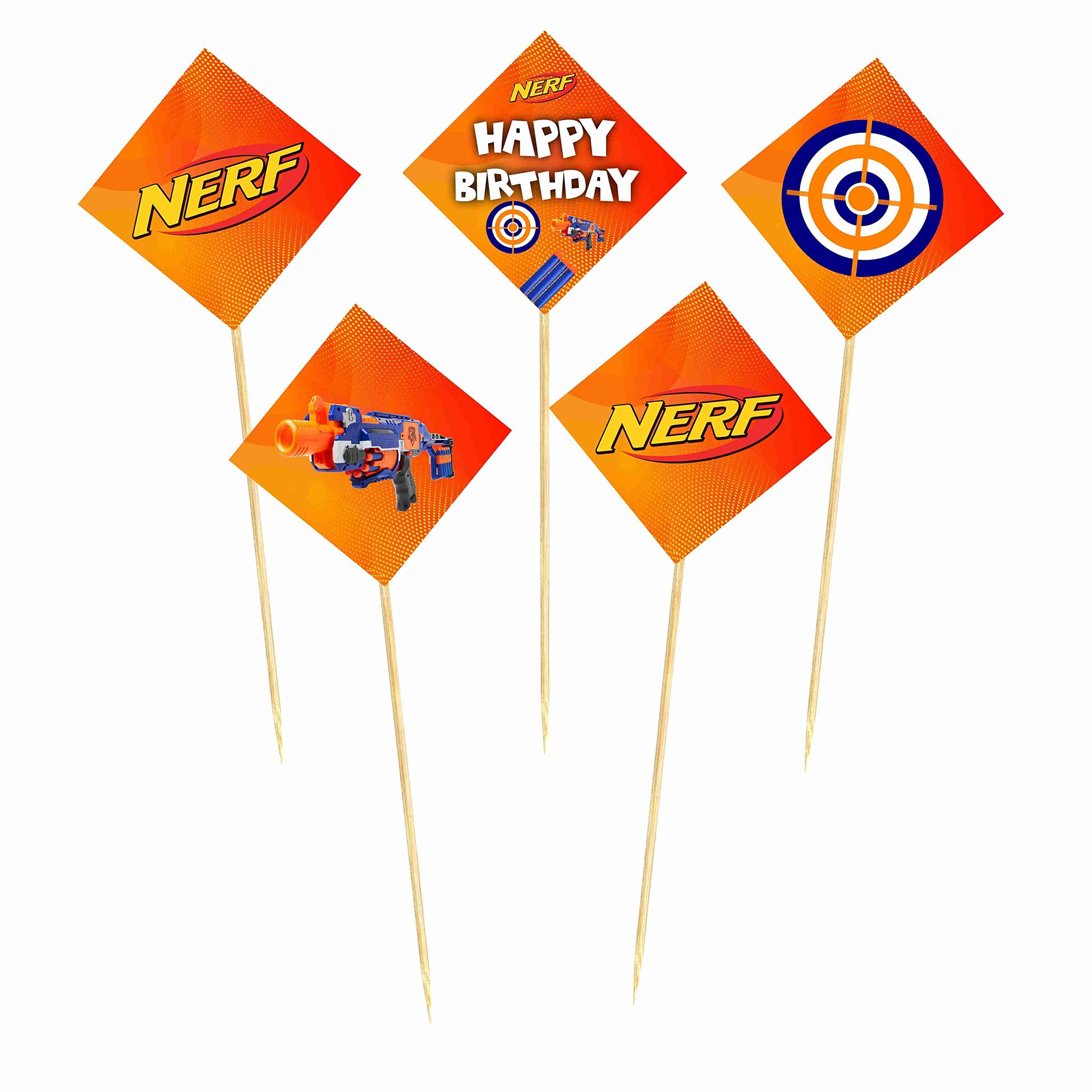 Dart Blaster Theme Happy Birthday Hanging Whirls - Pack of 12 "Air Strike" Ceiling Decorations - Blue & Orange Tactical Dart, Target & Blaster Spirals, Action-Packed Party Room Decor (Hangings - Pack of 12) thumbnail 2