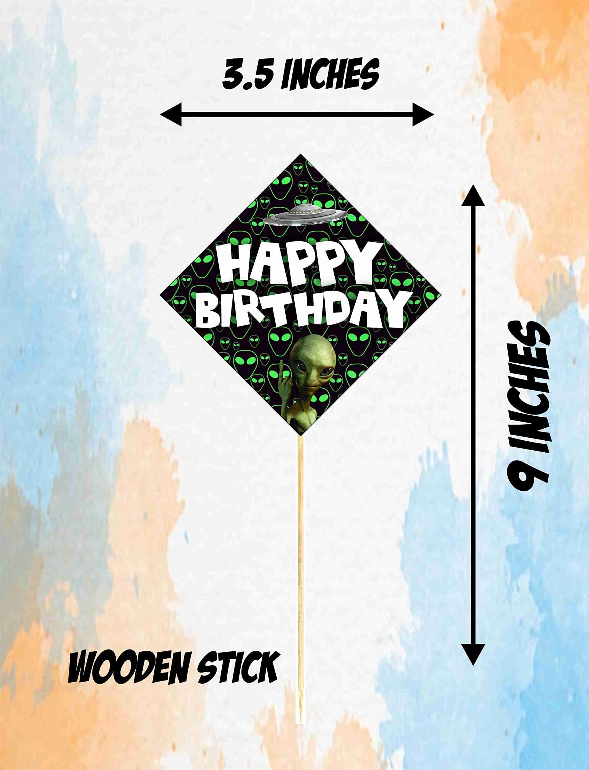 Balloonistics Aliens Theme Happy Birthday Cake Toppers - Pack of 10 Out of This World Galaxy & Outer Space Cake Decorations with Bamboo Sticks - Premium Cardstock "We Come in Peace" Toppers for UFO & Martian Theme Parties (Cake Topper - Pack of 10) thumbnail 3
