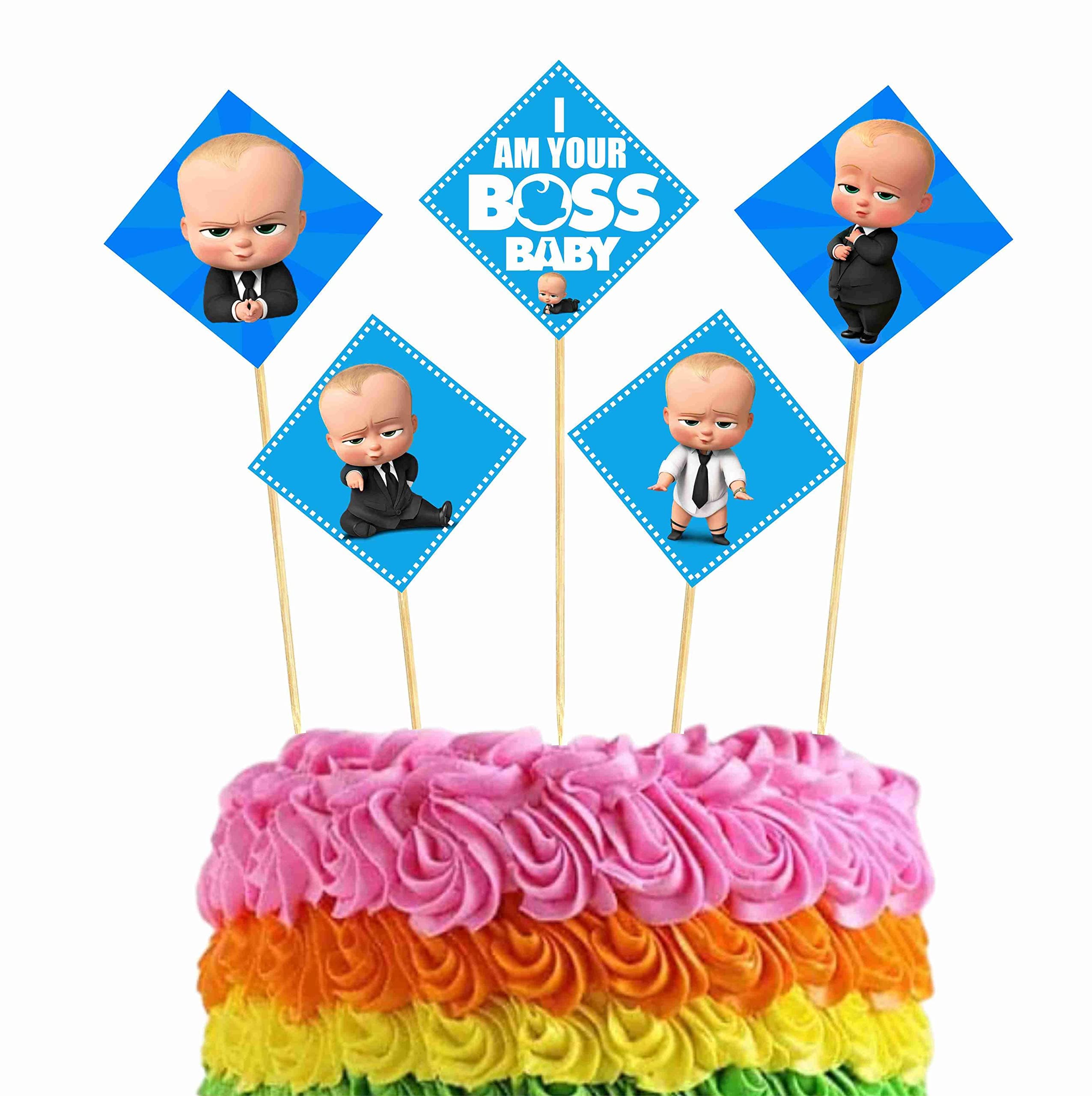 Balloonistics Baby Boss Theme Cake Topper Premium Cardstock with Bamboo Sticks Birthday Party Decorations for Birthday (Cake Topper - Pack of 10) thumbnail 1