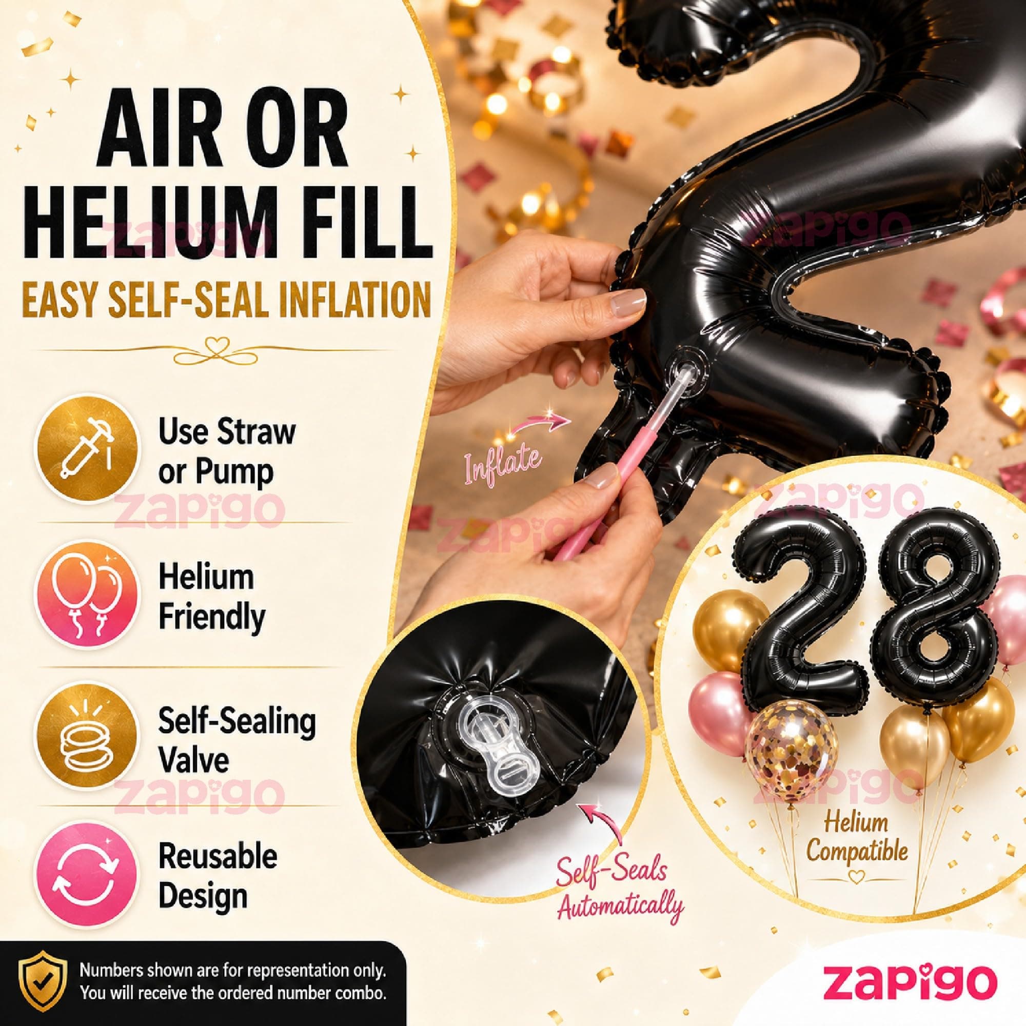 Balloonistics Black 40-Inch Foil Number 2 Balloon - Helium or Air Fill for 2nd Birthday, Anniversary, New Year Party Decoration, Photo Booth Backdrop, Cake Table Decor thumbnail 6