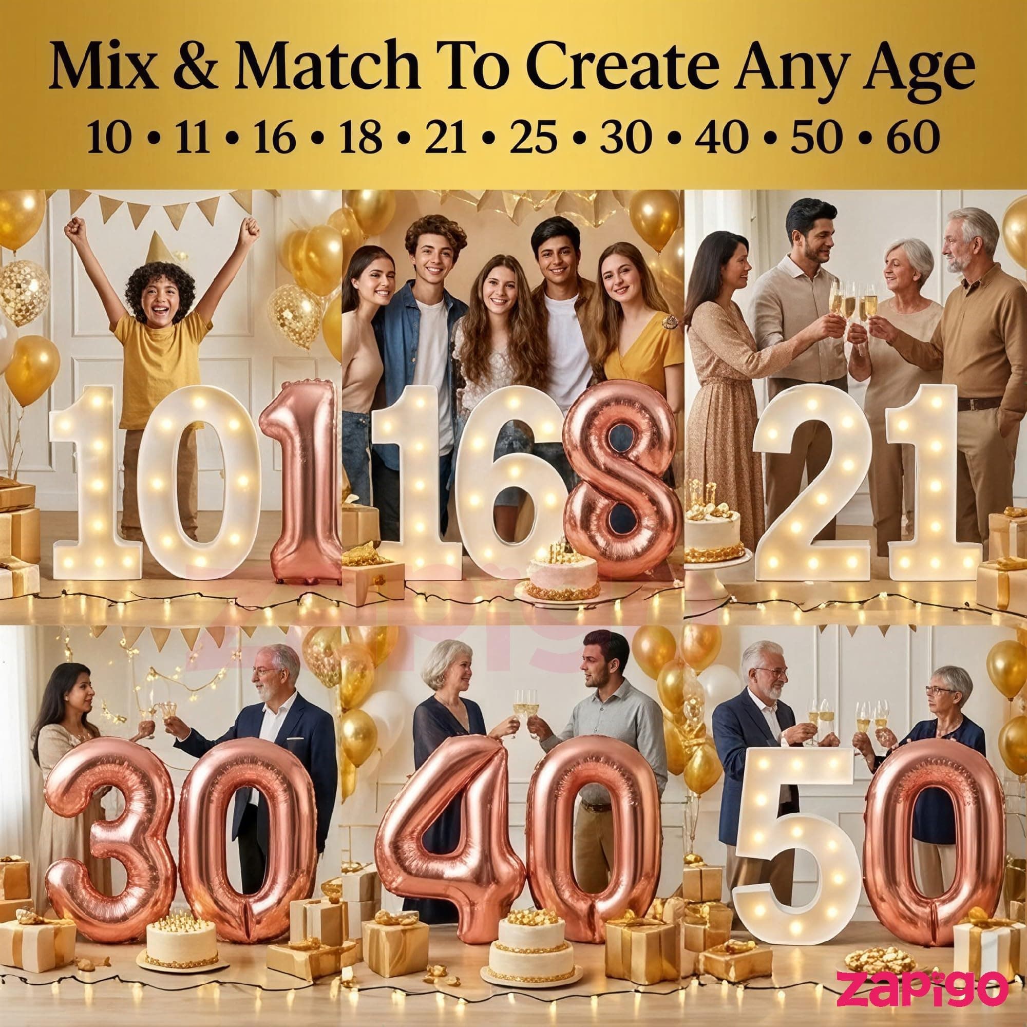 Balloonistics Rose Gold 40-Inch Foil Number 30 Balloon with Matching LED Marquee Light - Combo Set for 30th Birthday, Anniversary, Party Decoration, Photo Booth Backdrop, Cake Table Decor thumbnail 4