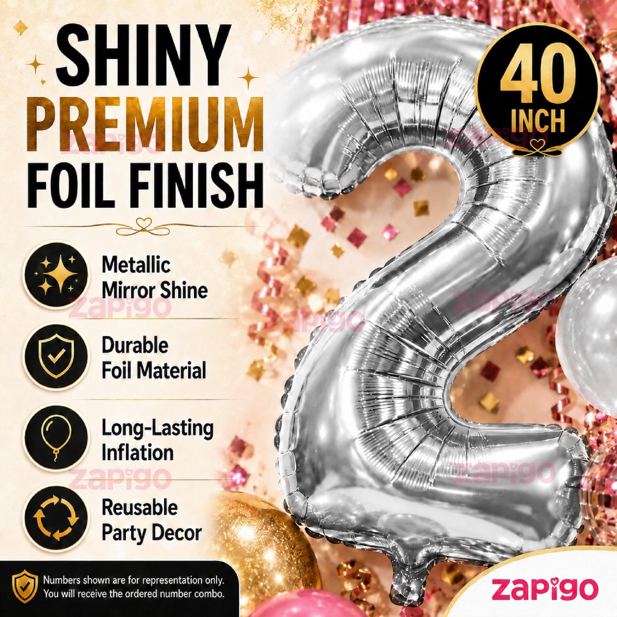Balloonistics Silver 40-Inch Foil Number 19 Balloon - Helium or Air Fill for 19th Birthday, Anniversary Party Decoration, Photo Booth Backdrop, Cake Table Decor thumbnail 2