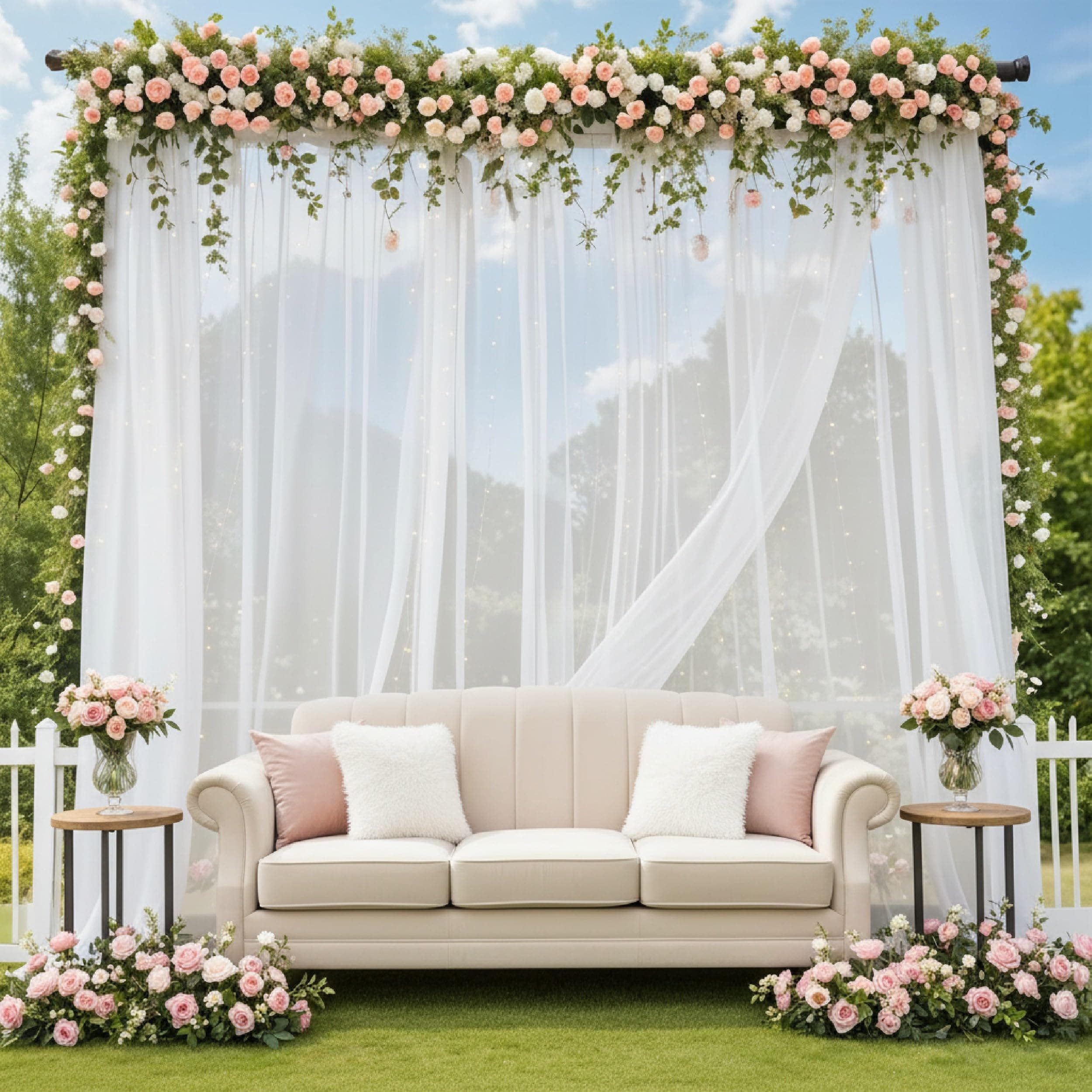 Balloonistics 3 Pcs White Net Curtain Backdrop Kit – Elegant Sheer Decor for Birthdays, Weddings & Anniversaries – Curtains with Ribbon – DIY Cabana Tent & Party Backdrop thumbnail 1