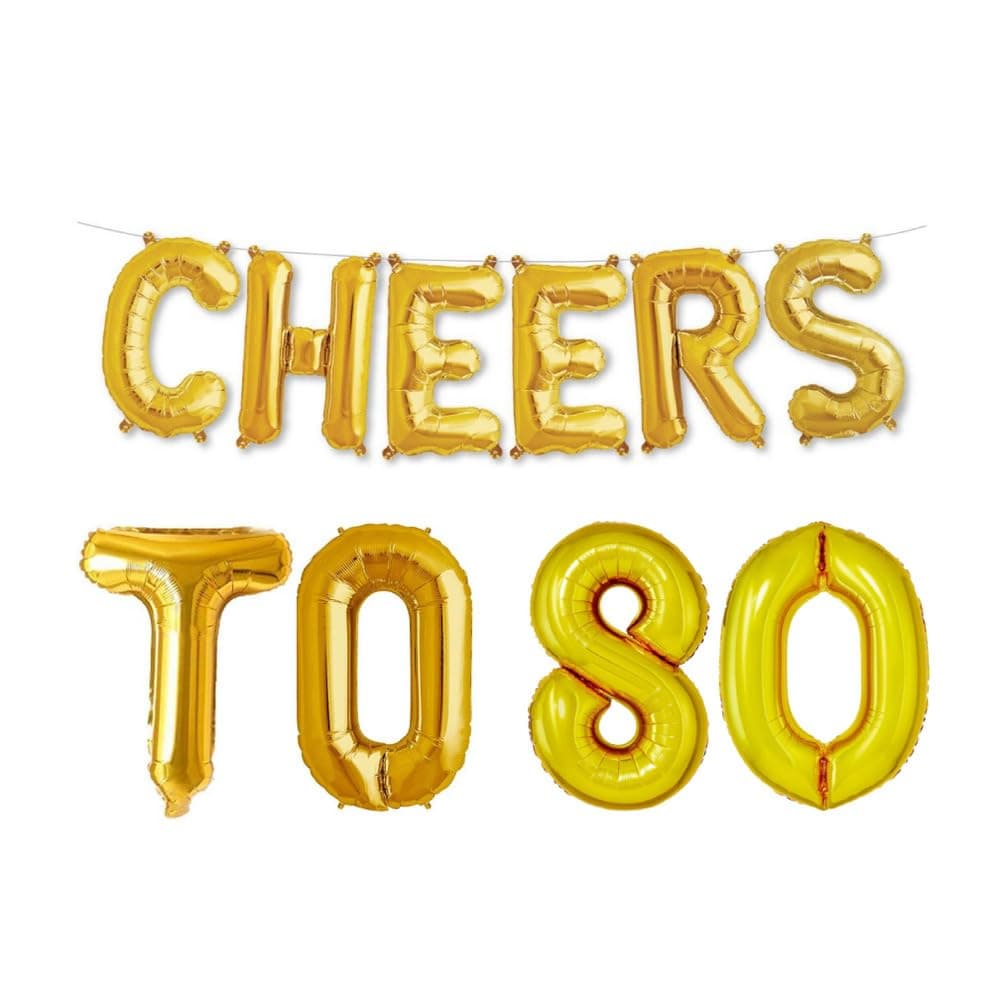 Balloonistics 'Cheers to 80' Gold Foil Balloon Combo – Number 80 Balloon for 80th Birthday & Anniversary Decoration thumbnail 1